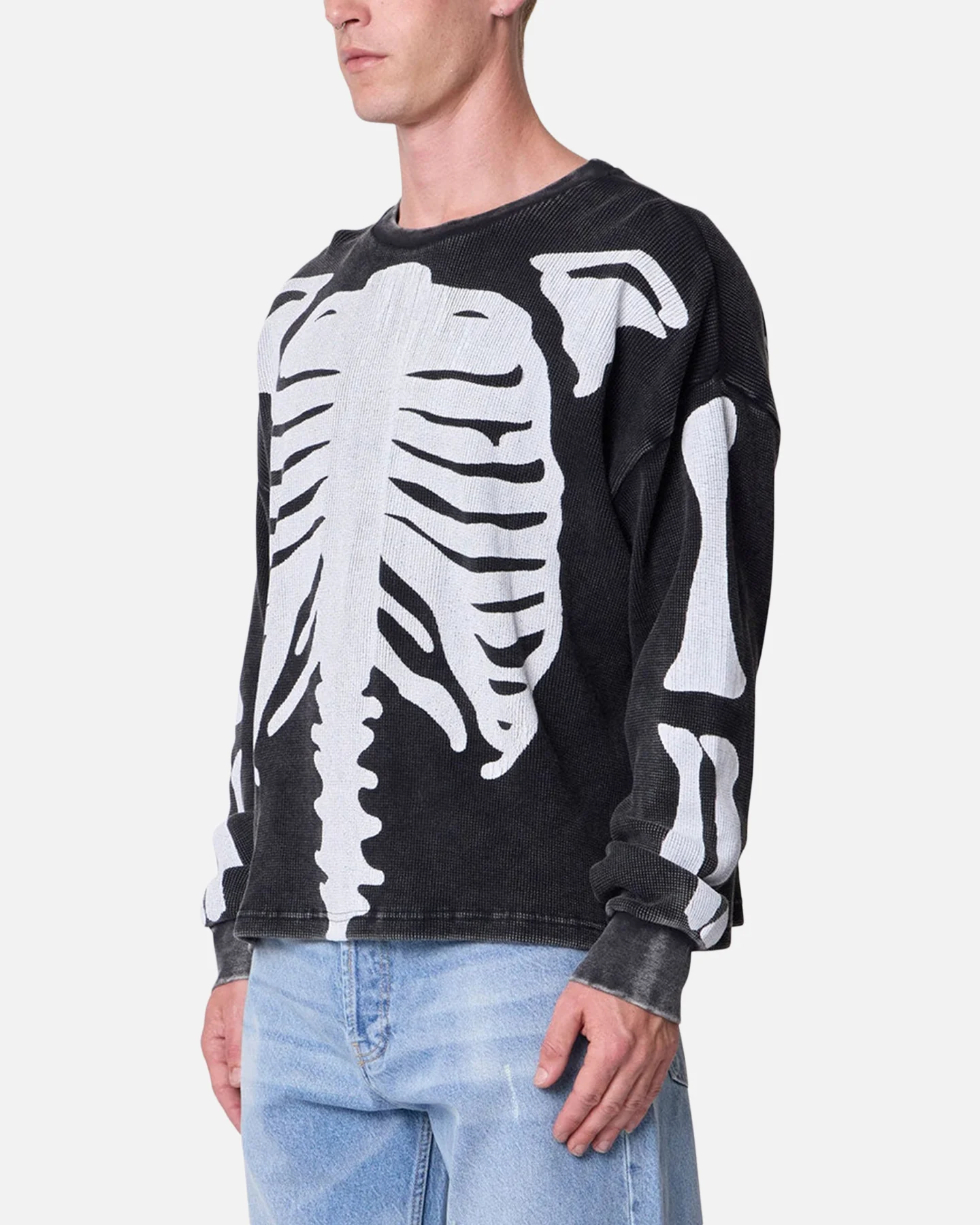 MNML Skeleton Thermal Long Sleeve Shirt Washed Black - Image 2