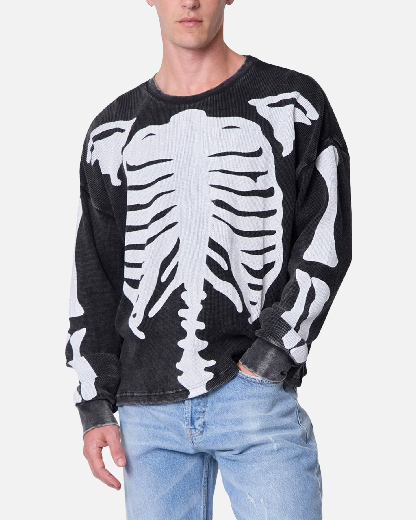 MNML Skeleton Thermal Long Sleeve Shirt Washed Black - Image 5