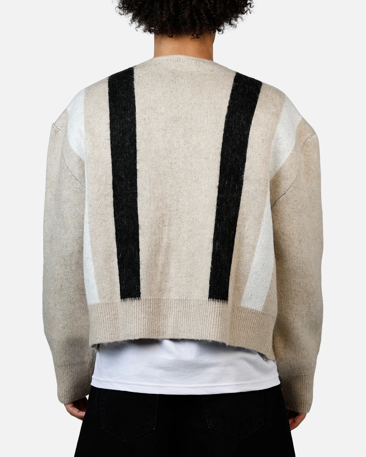 MNML Striped Mohair Cardigan Sweater Tan - Image 2