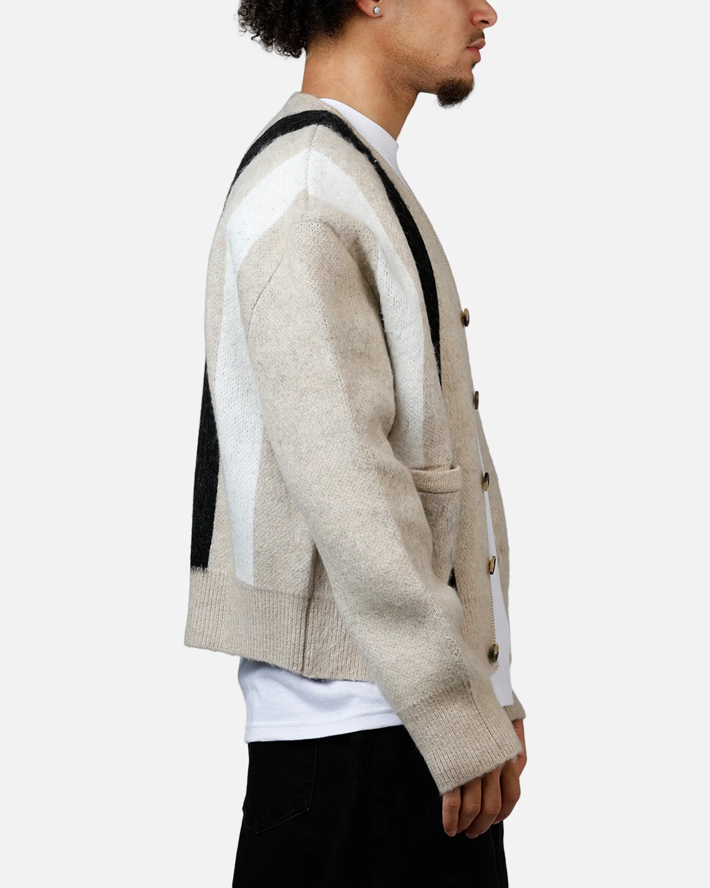 MNML Striped Mohair Cardigan Sweater Tan - Image 4