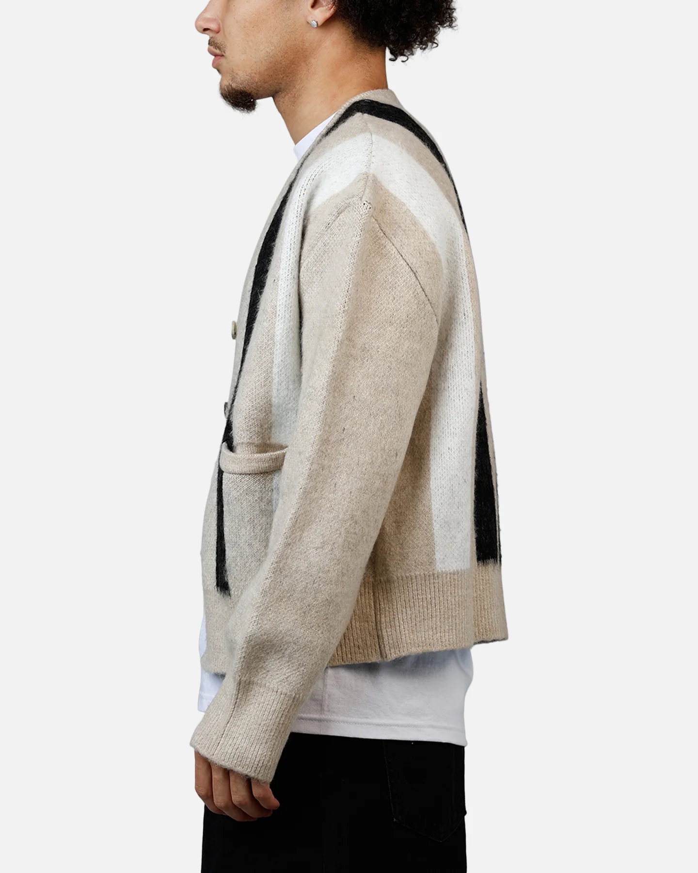 MNML Striped Mohair Cardigan Sweater Tan - Image 5