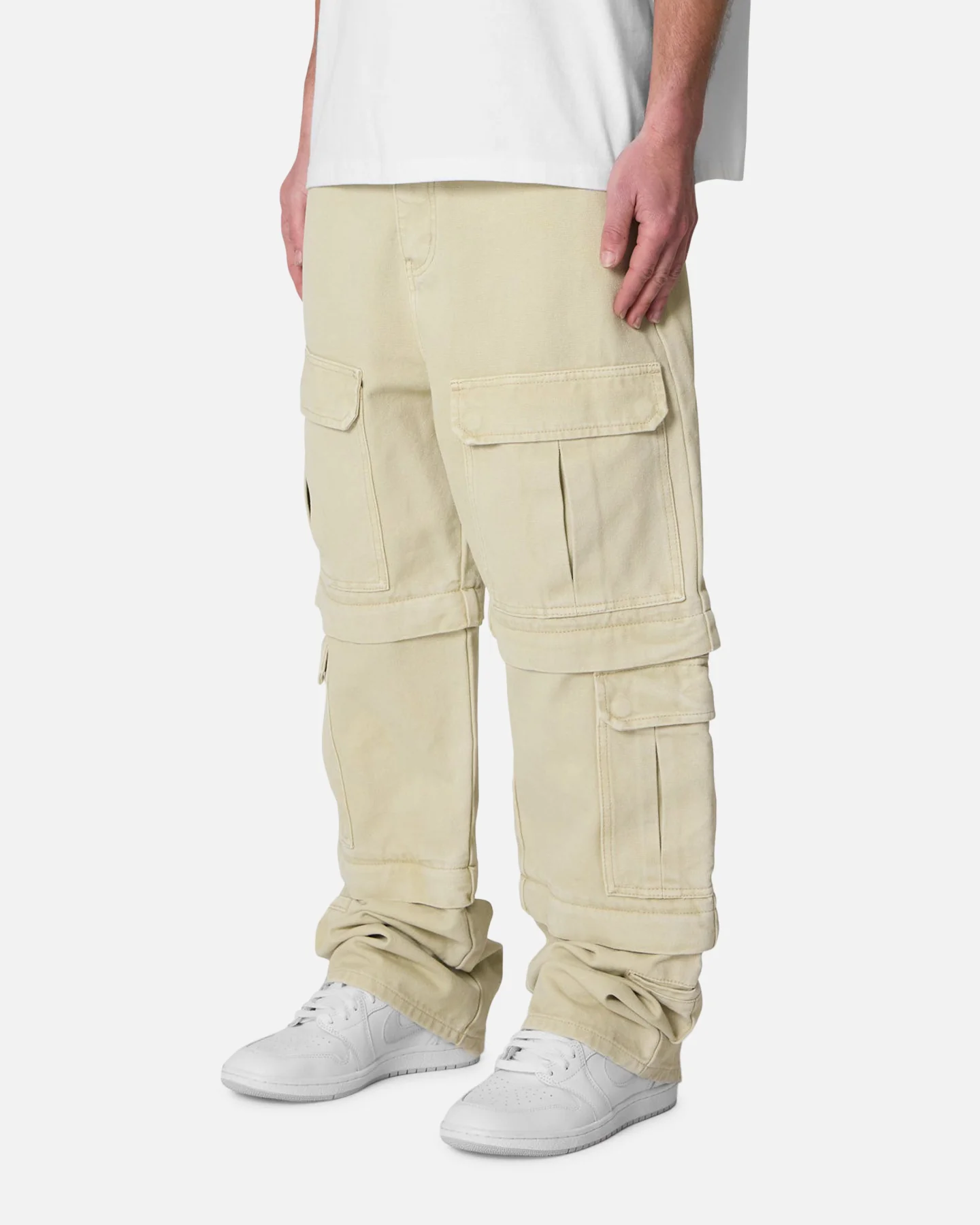 MNML Ultra Baggy Channel Cargo Denim Pants Tan - Image 2