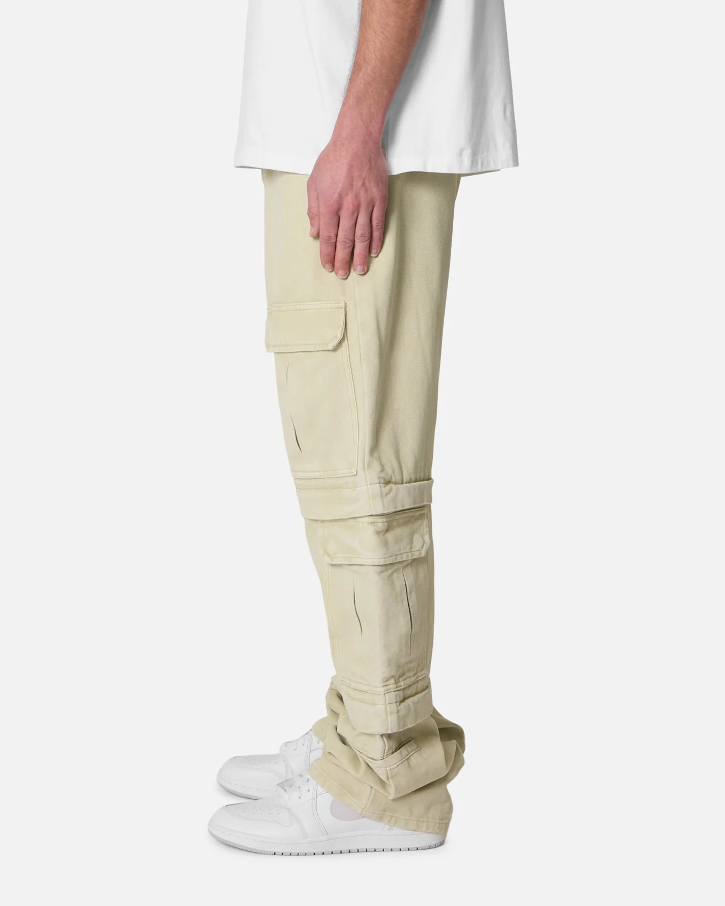 MNML Ultra Baggy Channel Cargo Denim Pants Tan - Image 3