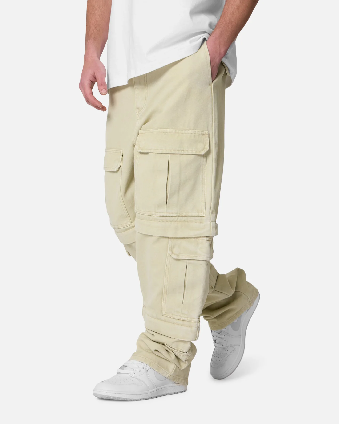 MNML Ultra Baggy Channel Cargo Denim Pants Tan - Image 5
