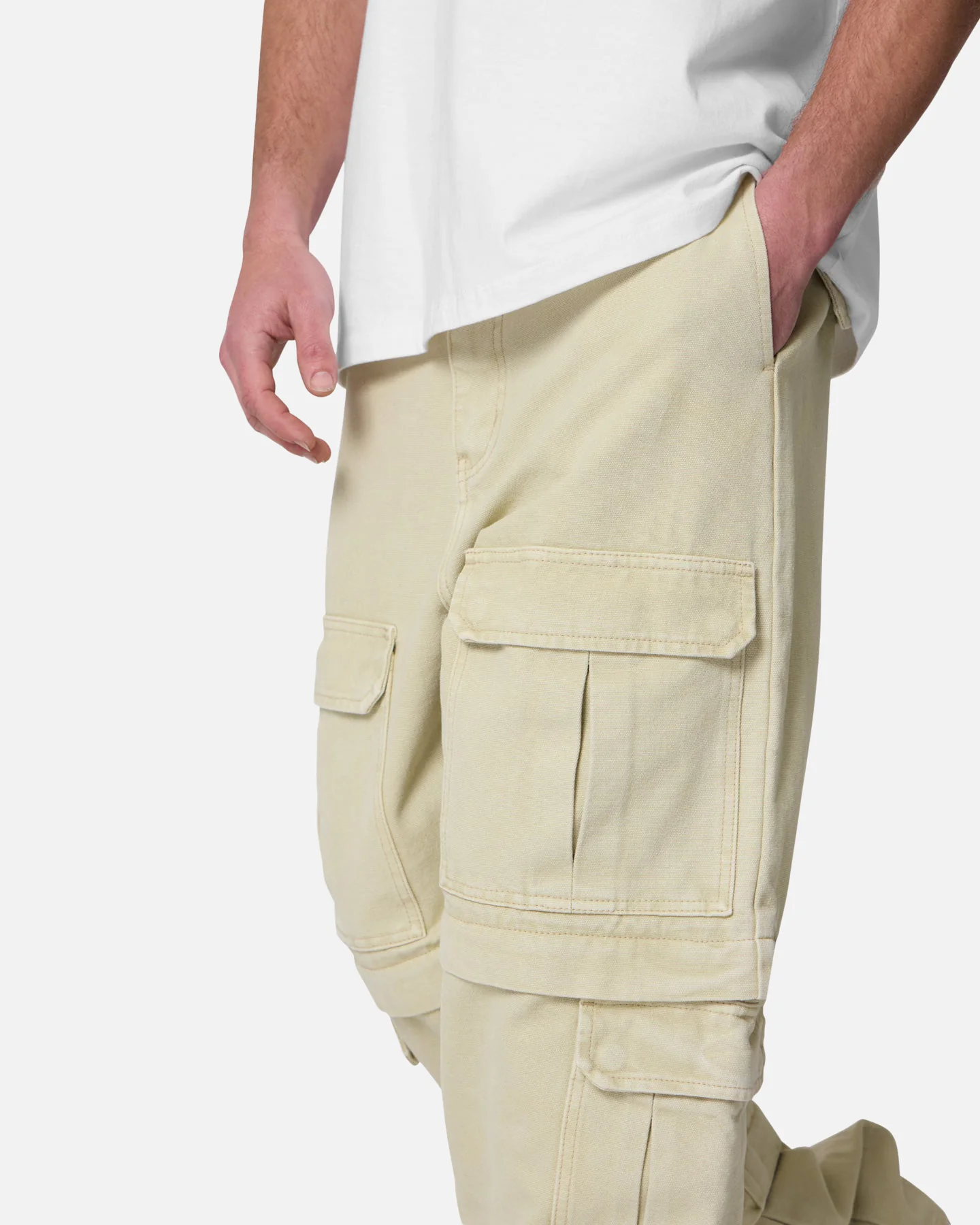 MNML Ultra Baggy Channel Cargo Denim Pants Tan - Image 6