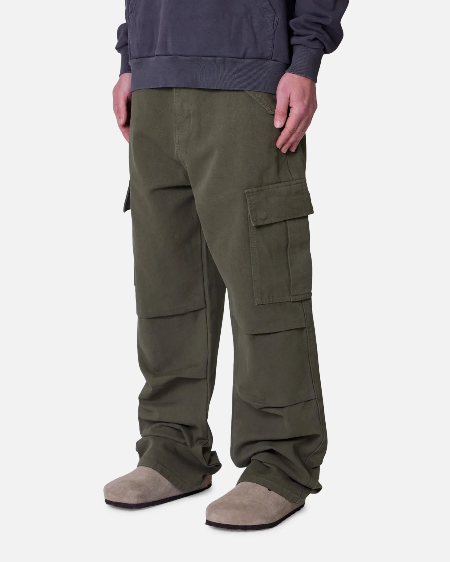 MNML Ultra Baggy Extended Knee Denim Pants Olive - Image 2