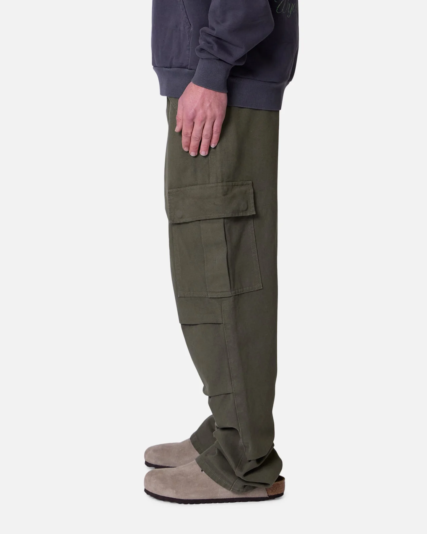 MNML Ultra Baggy Extended Knee Denim Pants Olive - Image 3