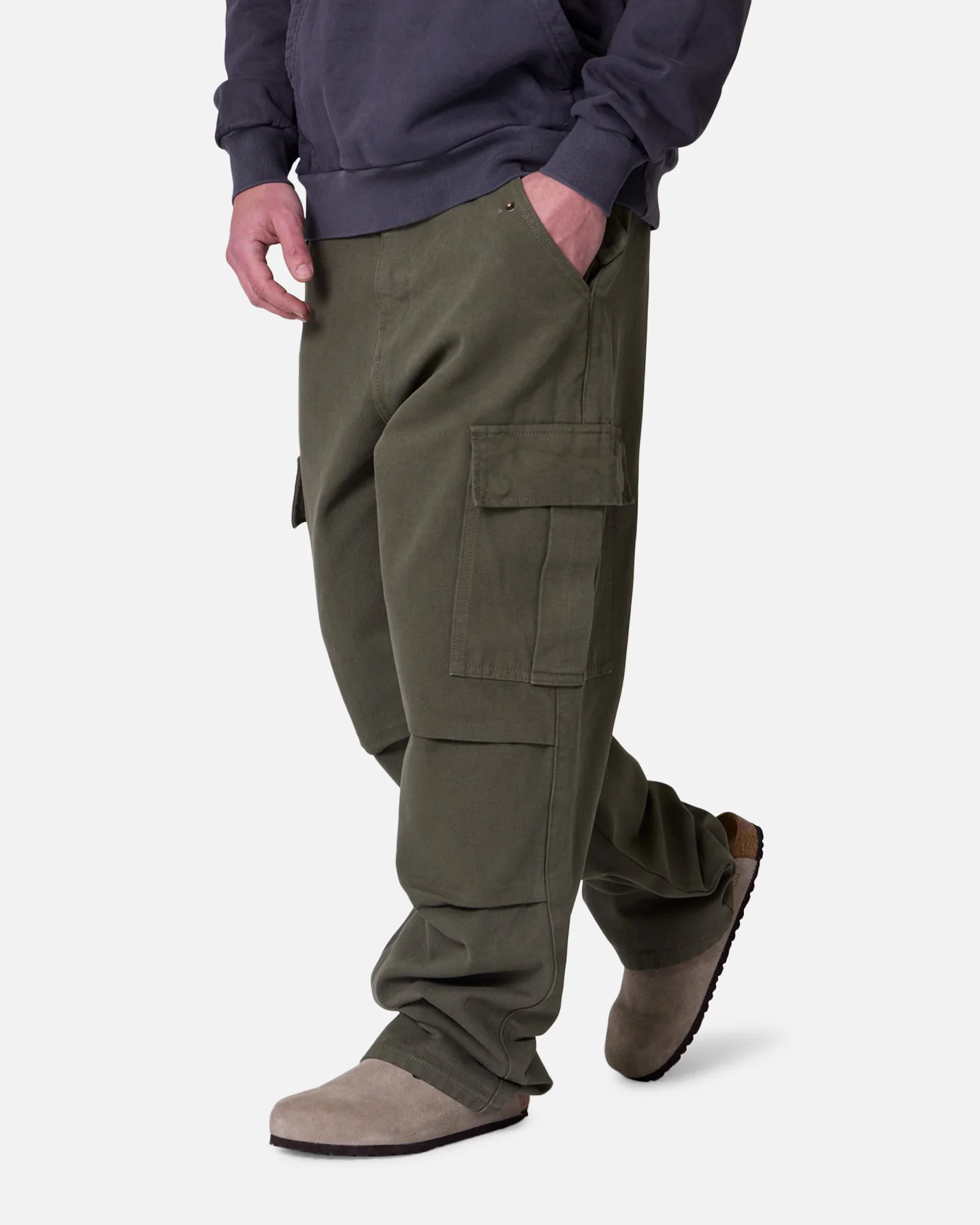 MNML Ultra Baggy Extended Knee Denim Pants Olive - Image 5
