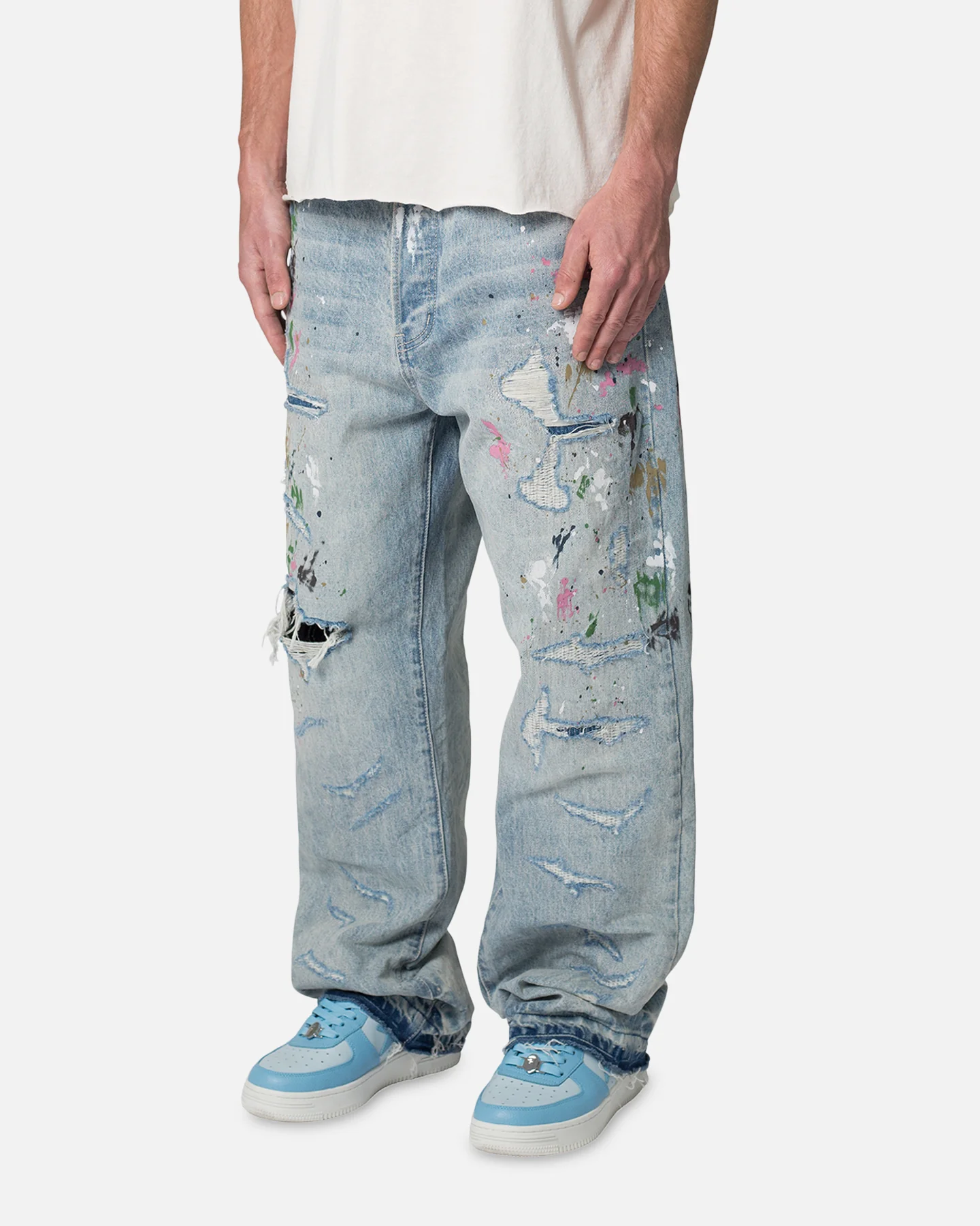 MNML Ultra Baggy Paint Denim Jeans Blue - Image 2