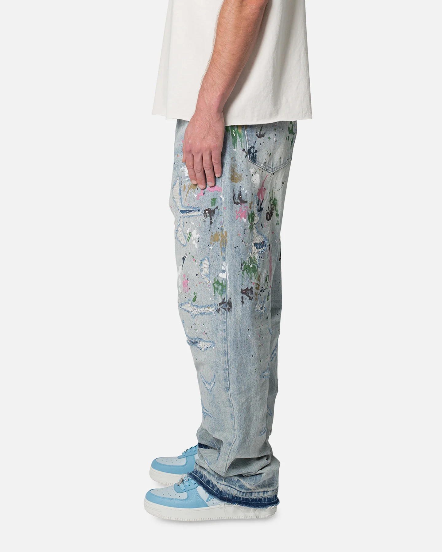 MNML Ultra Baggy Paint Denim Jeans Blue - Image 3