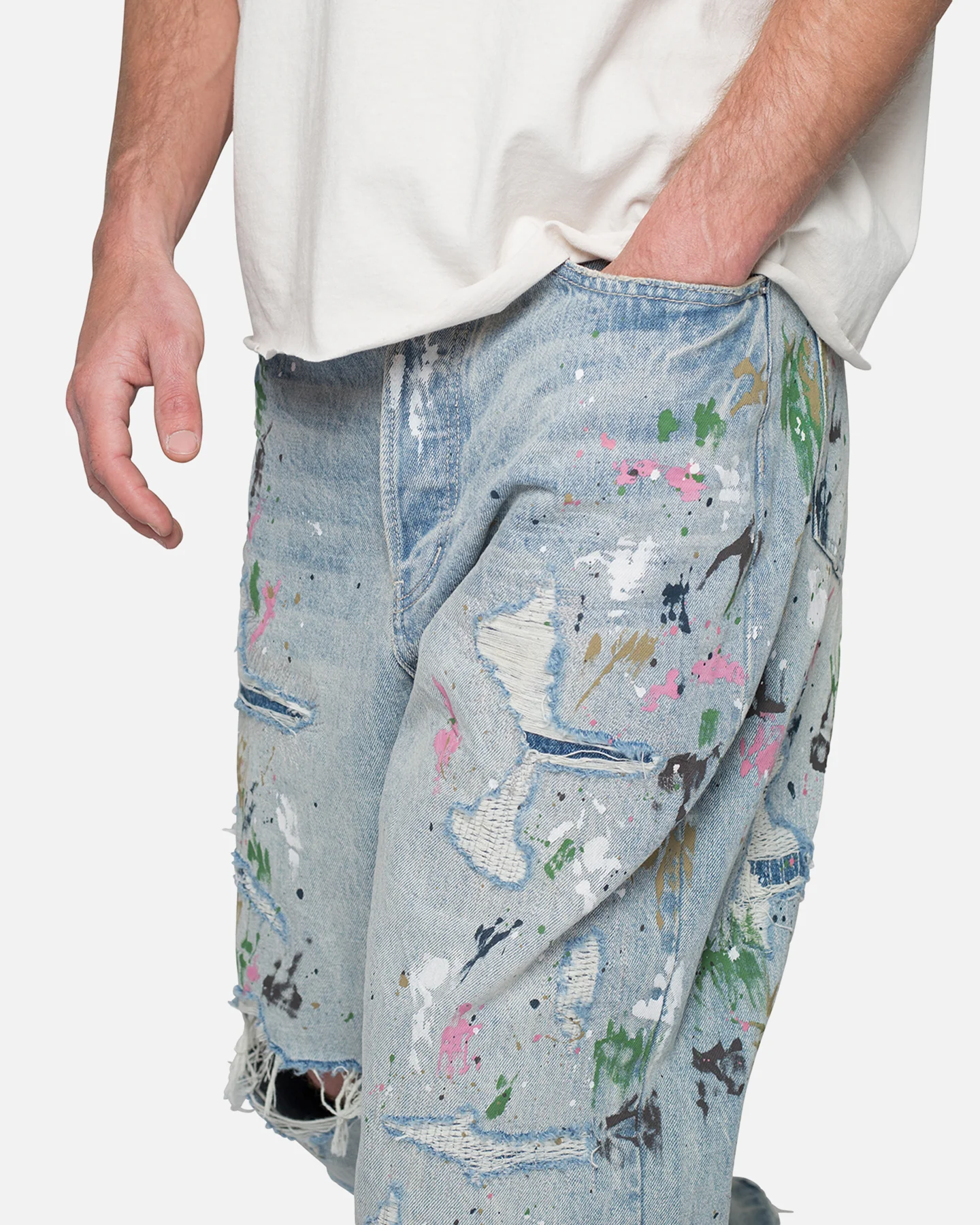 MNML Ultra Baggy Paint Denim Jeans Blue - Image 5