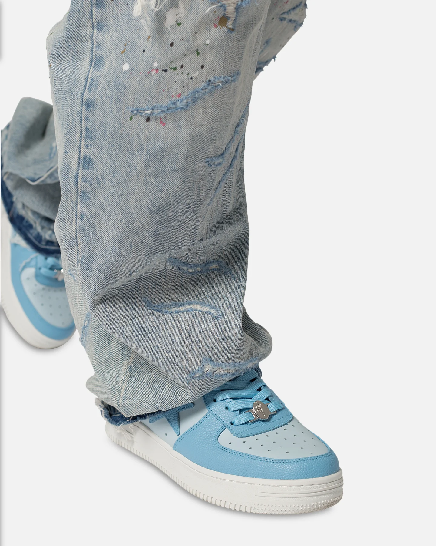 MNML Ultra Baggy Paint Denim Jeans Blue - Image 6