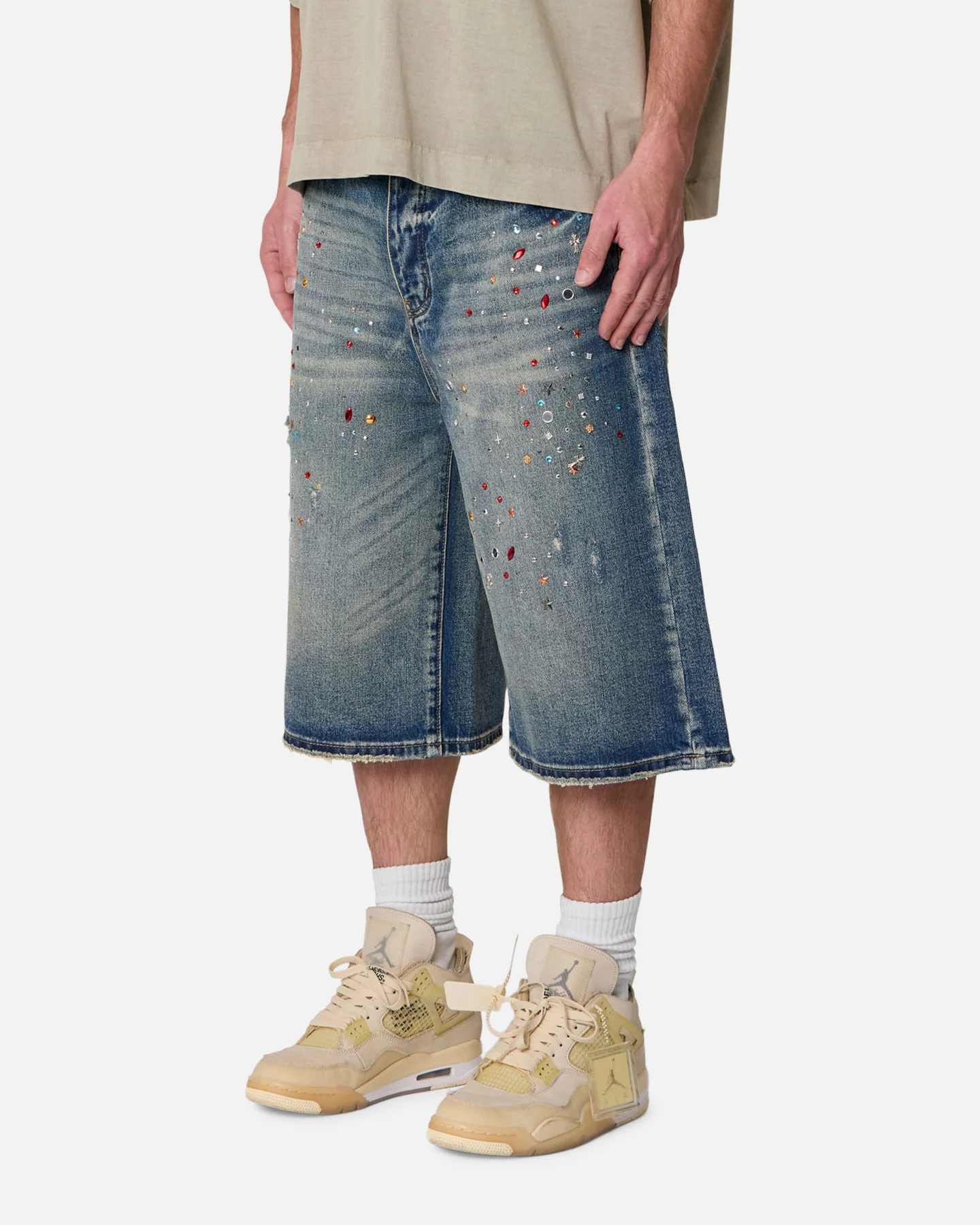 MNML Ultrabaggy Crystal Denim Shorts Blue - Image 2