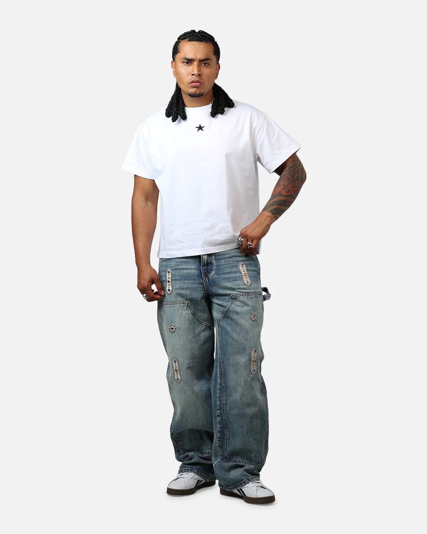 MNML V734 Double Western Jewel Denim Jeans Blue - Image 2