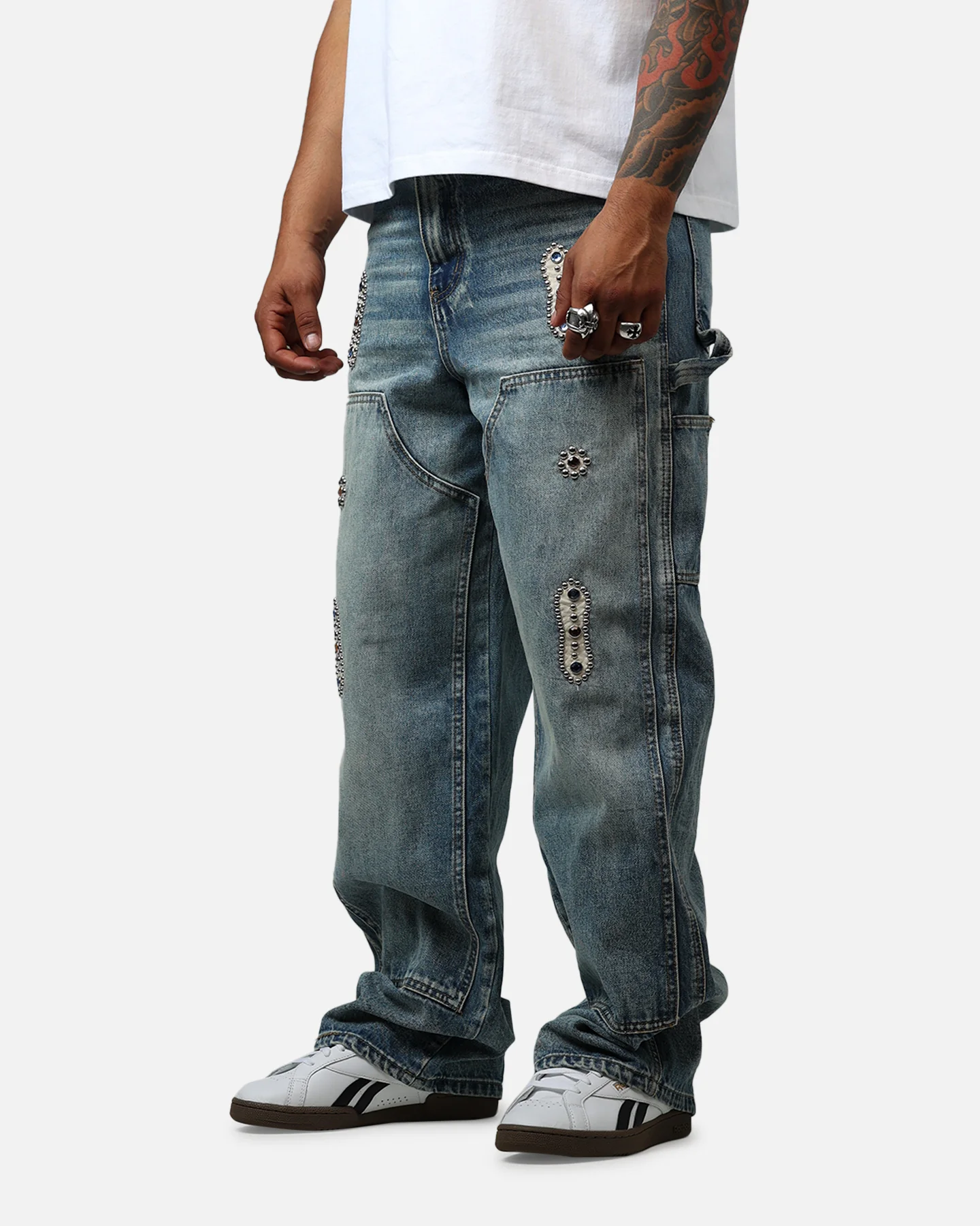 MNML V734 Double Western Jewel Denim Jeans Blue - Image 4