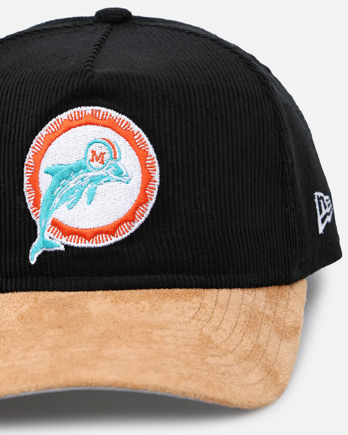 New Era Miami Dolphins 'Corduroy Suede' Pre-Curved Golfer Snapback Washed Black - Image 2