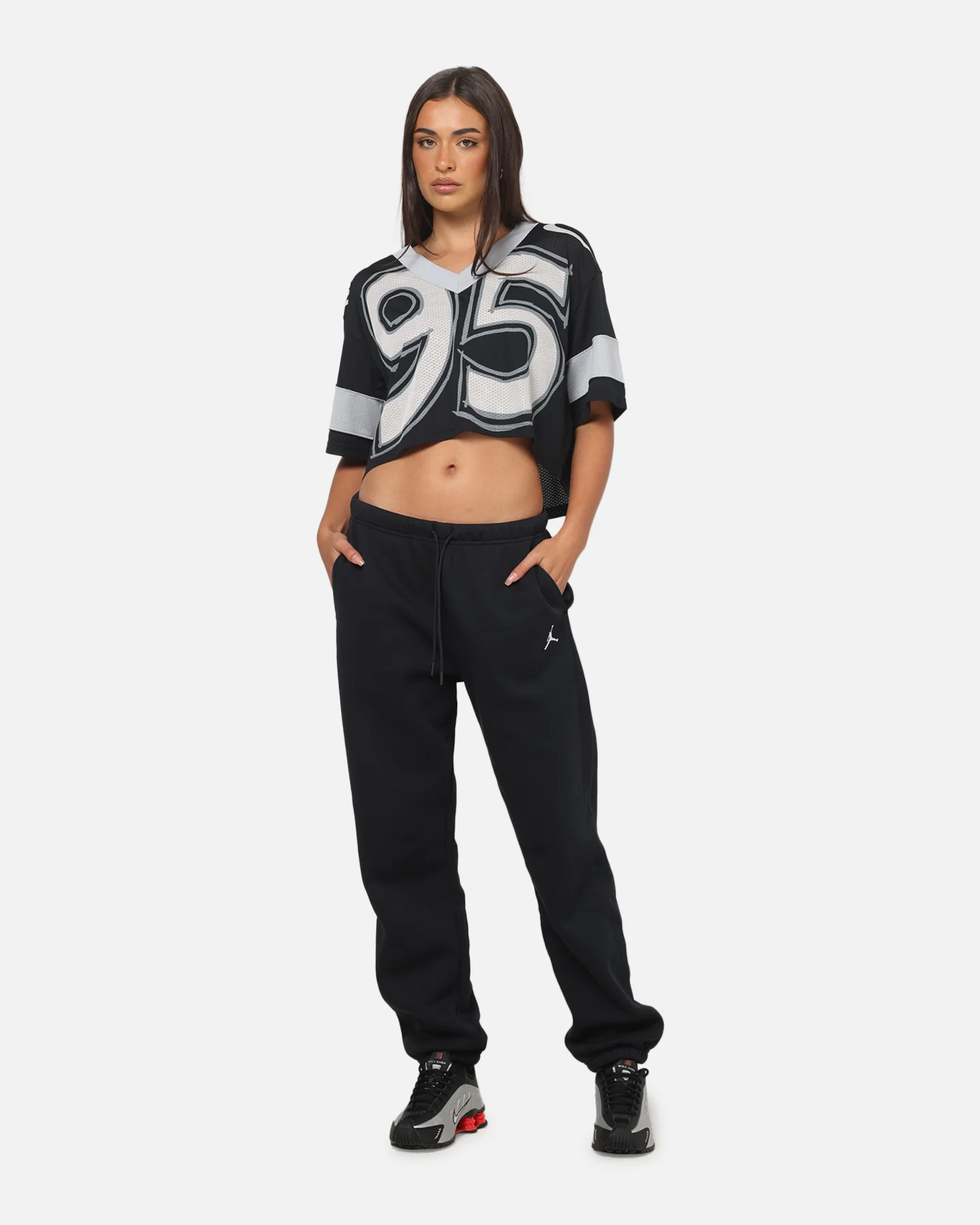Nike Women's Sportswear Cropped Jersey Black/Grey - Image 2