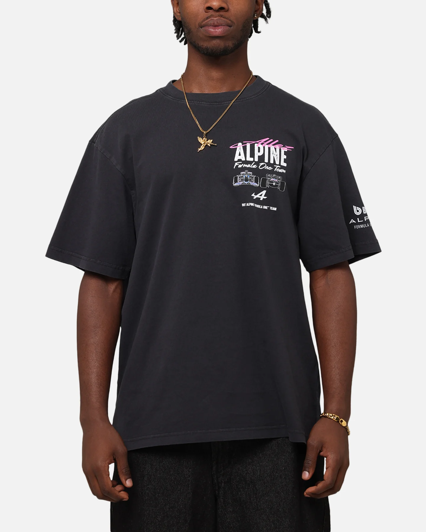 Outerstuff Alpine F1 Team Cursive T-Shirt Faded Black - Image 2