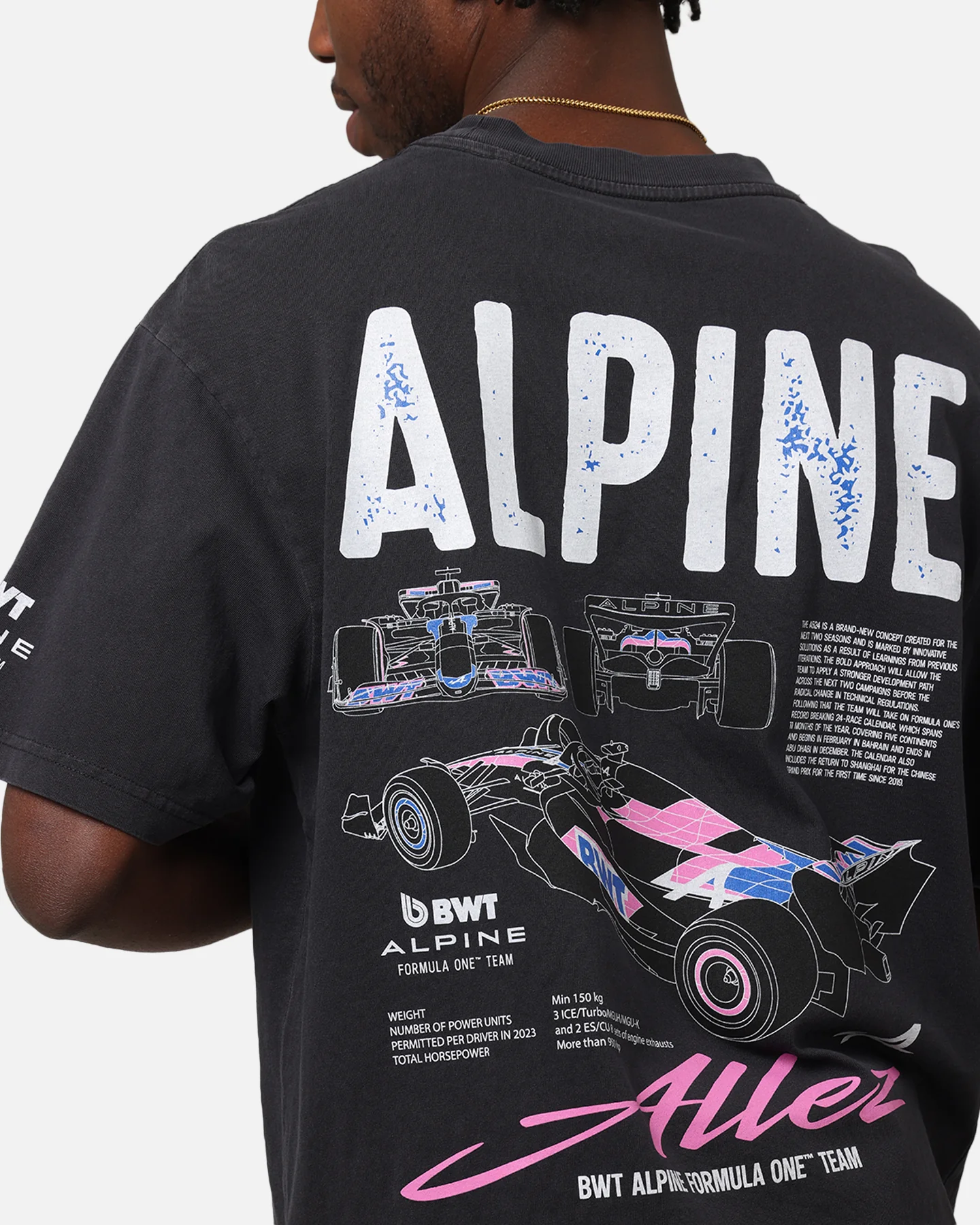 Outerstuff Alpine F1 Team Cursive T-Shirt Faded Black - Image 7