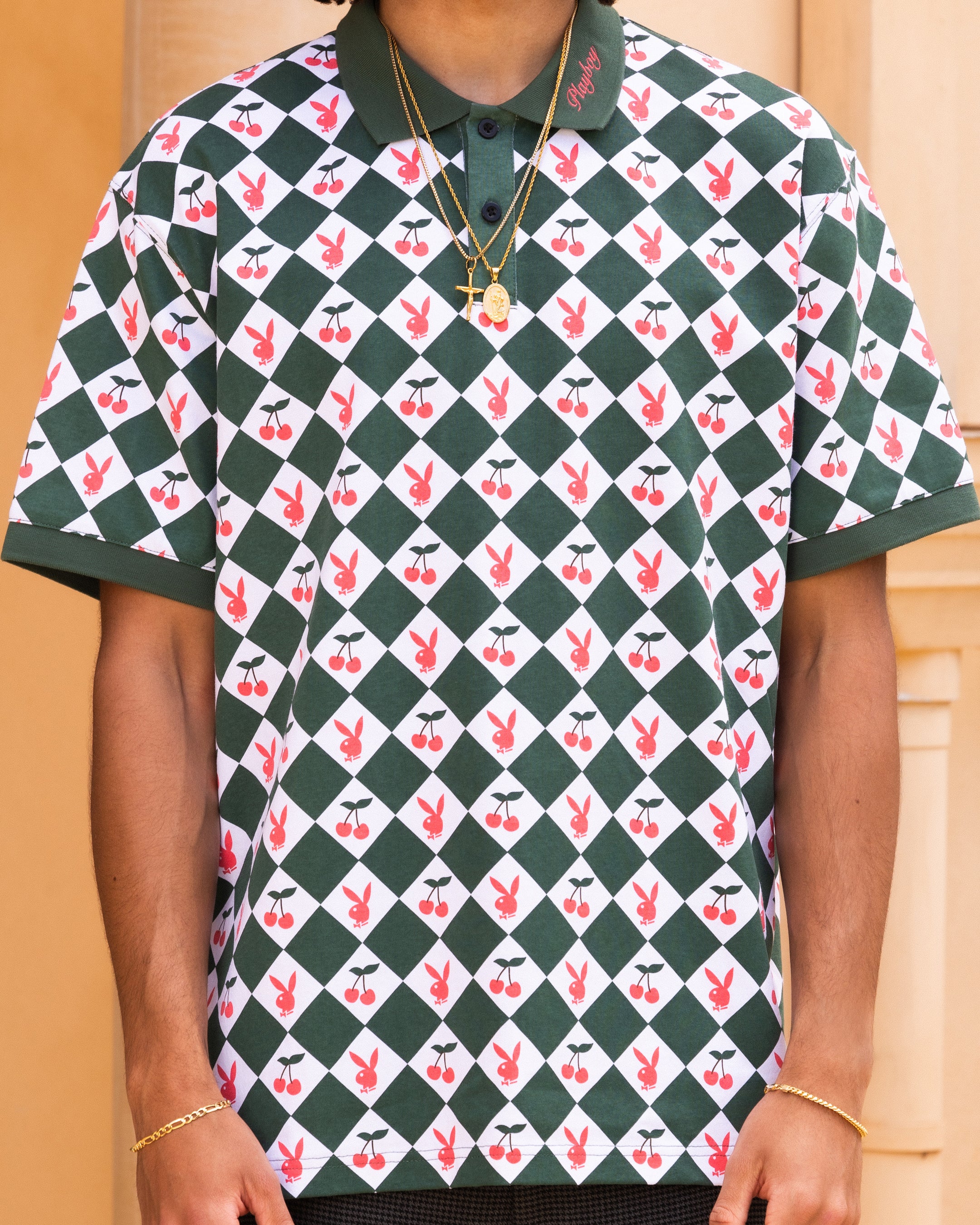 Playboy By Culture Kings Cherry Polo Shirt Green/White - Image 3