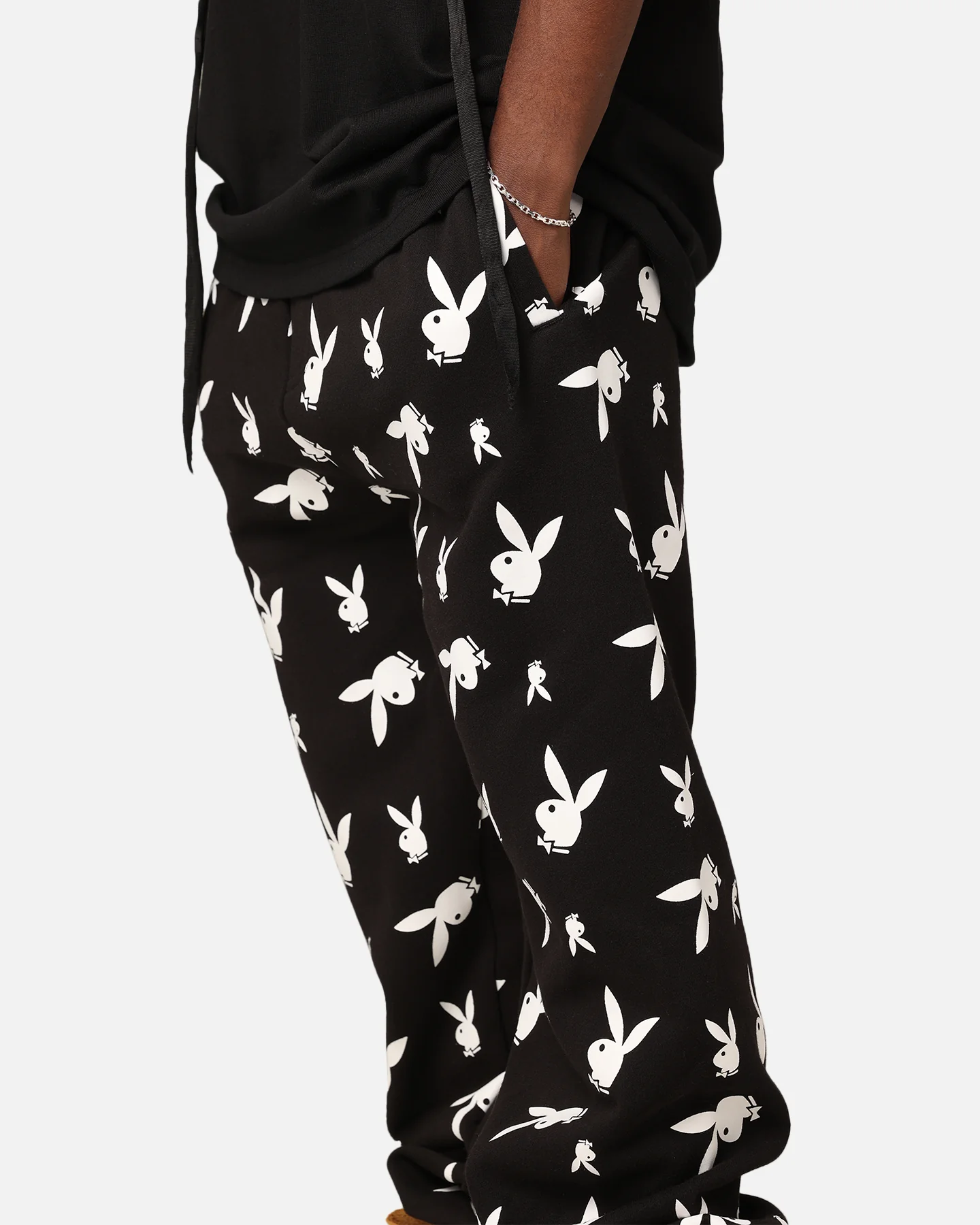 Playboy Gold All Over Bunny Track Pants Black - Image 3