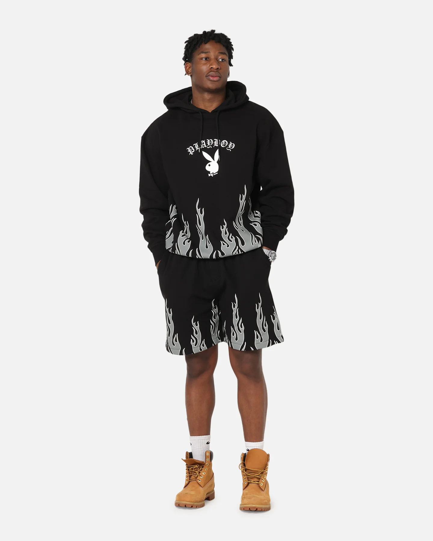 Playboy Gothic Flames Hoodie Black - Image 2
