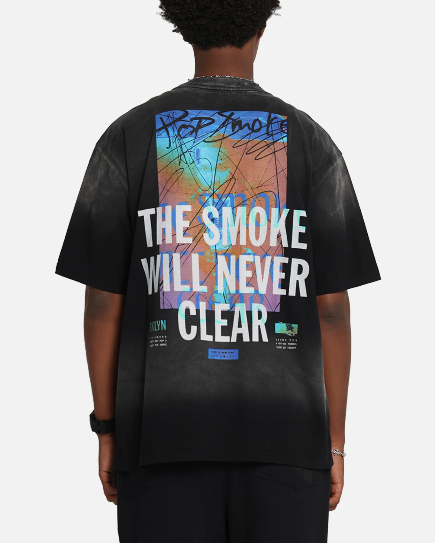 Pop Smoke Never Clear T-Shirt Black Wash - Image 2