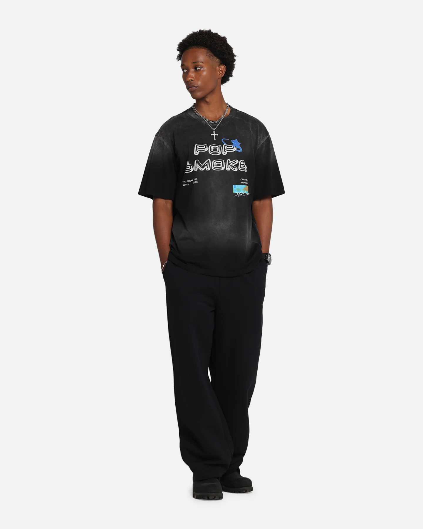 Pop Smoke Never Clear T-Shirt Black Wash - Image 3