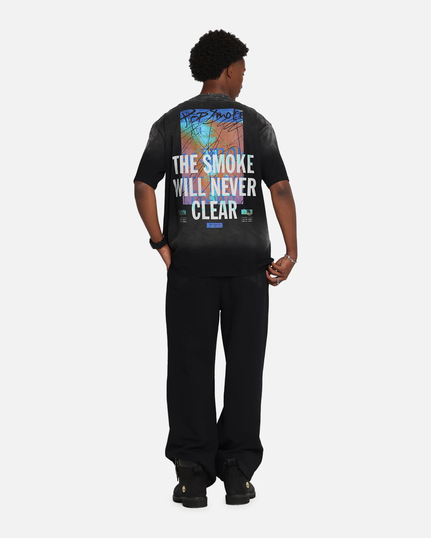 Pop Smoke Never Clear T-Shirt Black Wash - Image 4
