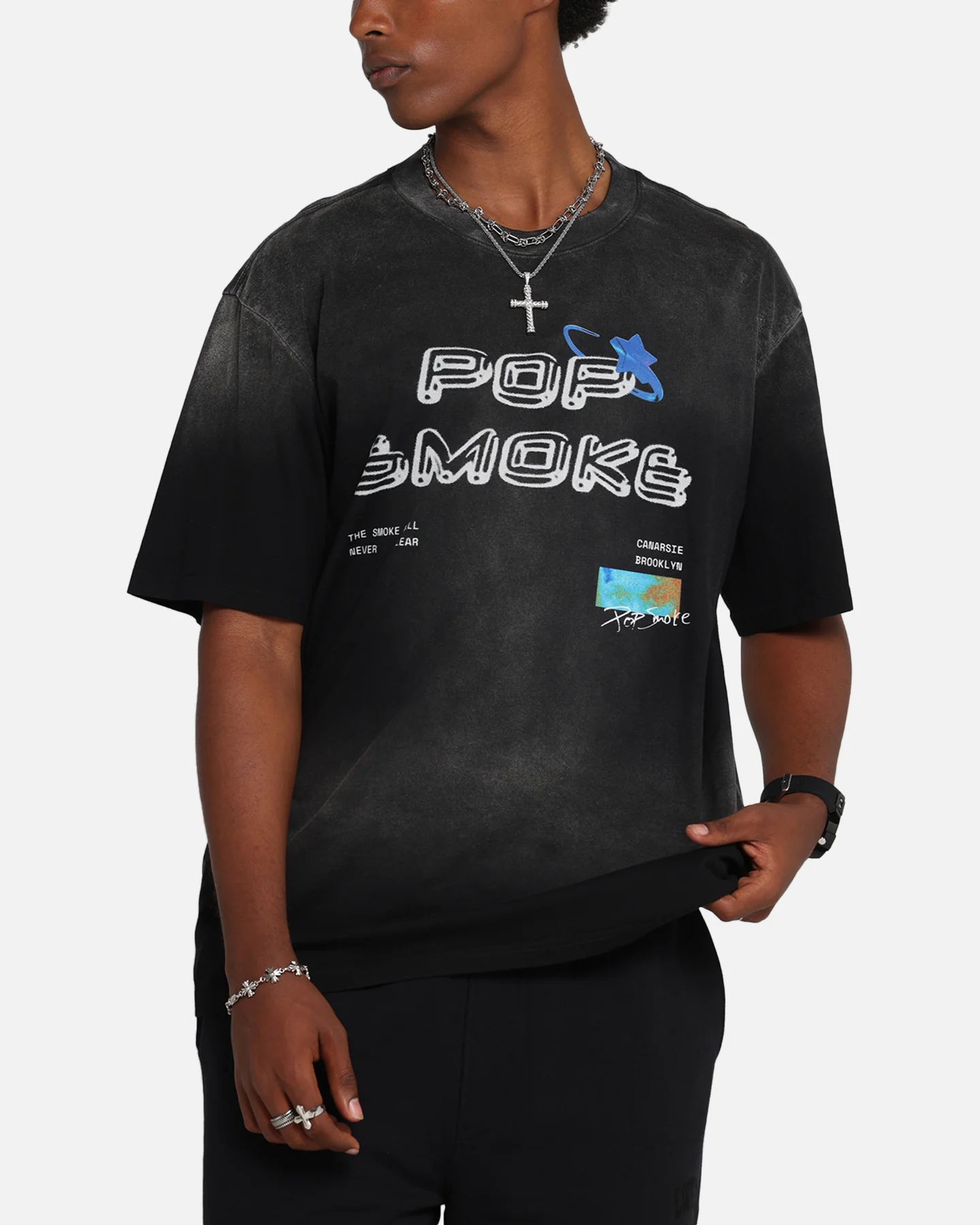 Pop Smoke Never Clear T-Shirt Black Wash - Image 7