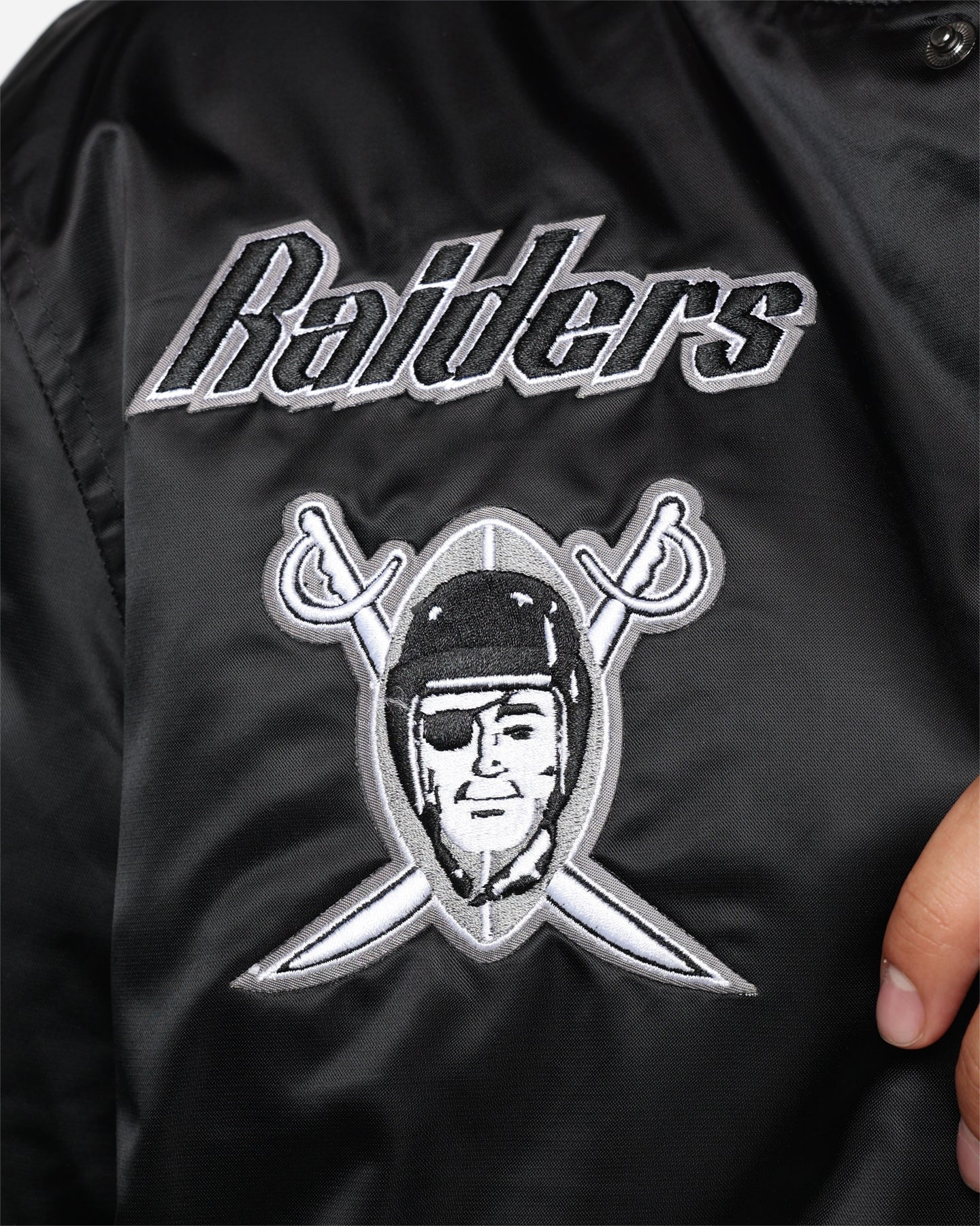 Pro Standard Las Vegas Raiders Satin Varsity Jacket Black/Grey - Image 10