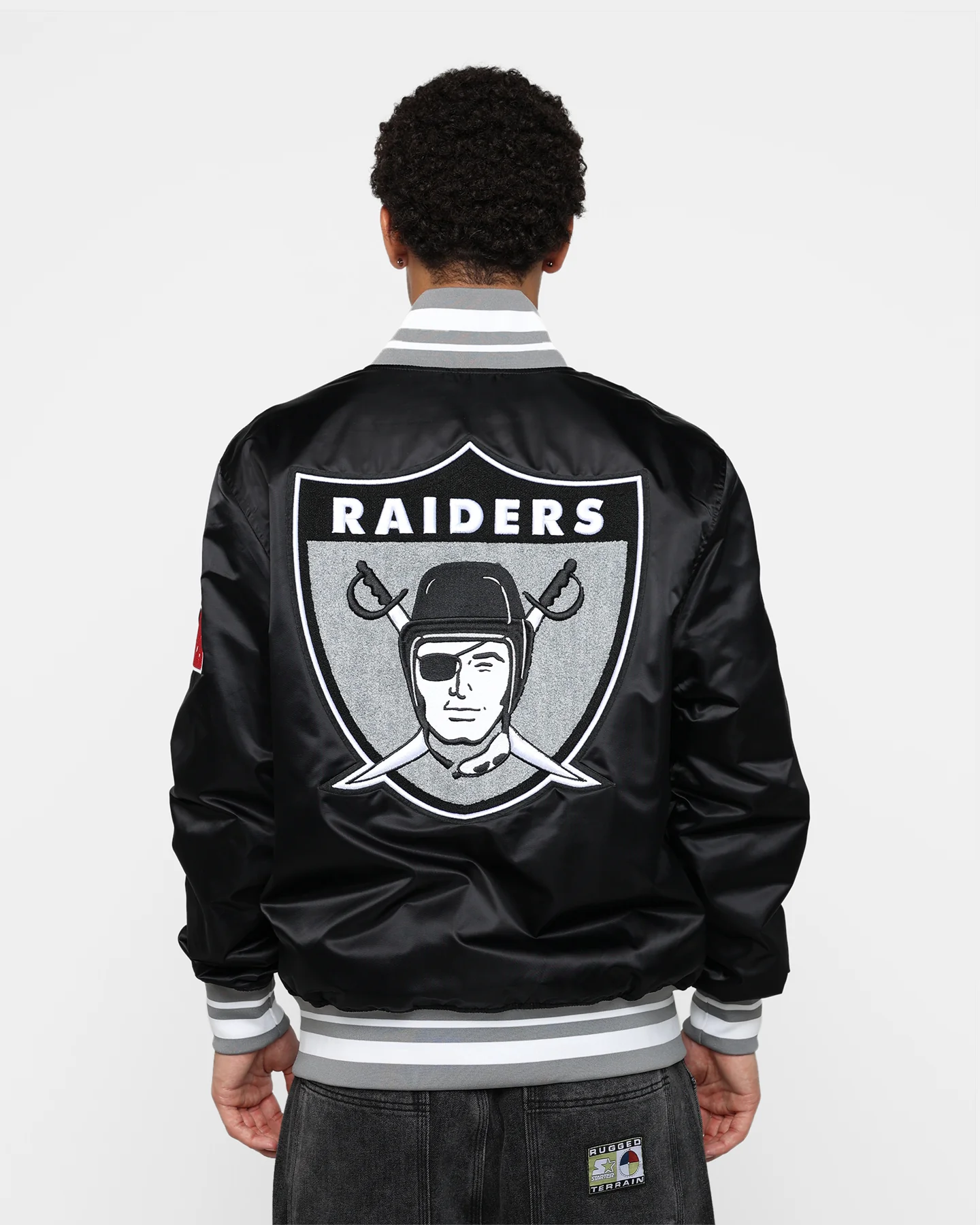 Pro Standard Las Vegas Raiders Satin Varsity Jacket Black/Grey - Image 5