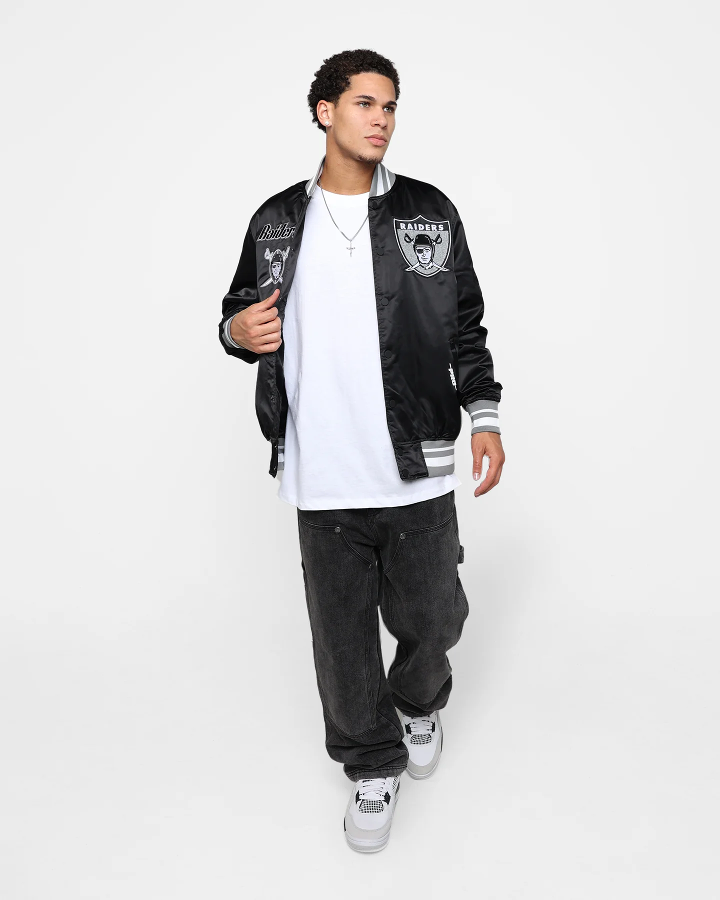 Pro Standard Las Vegas Raiders Satin Varsity Jacket Black/Grey - Image 8