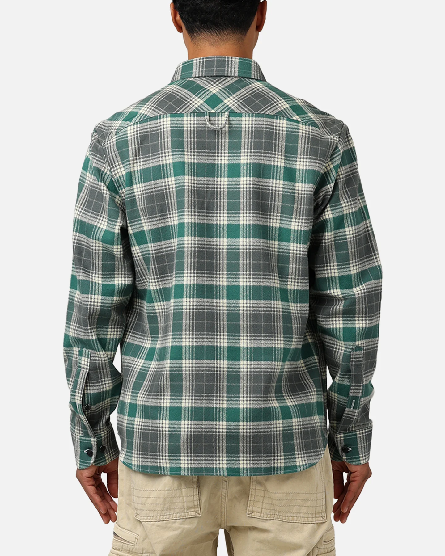 Raised By Wolves Plaid Flannel Shirt Eucalyptus - Image 2