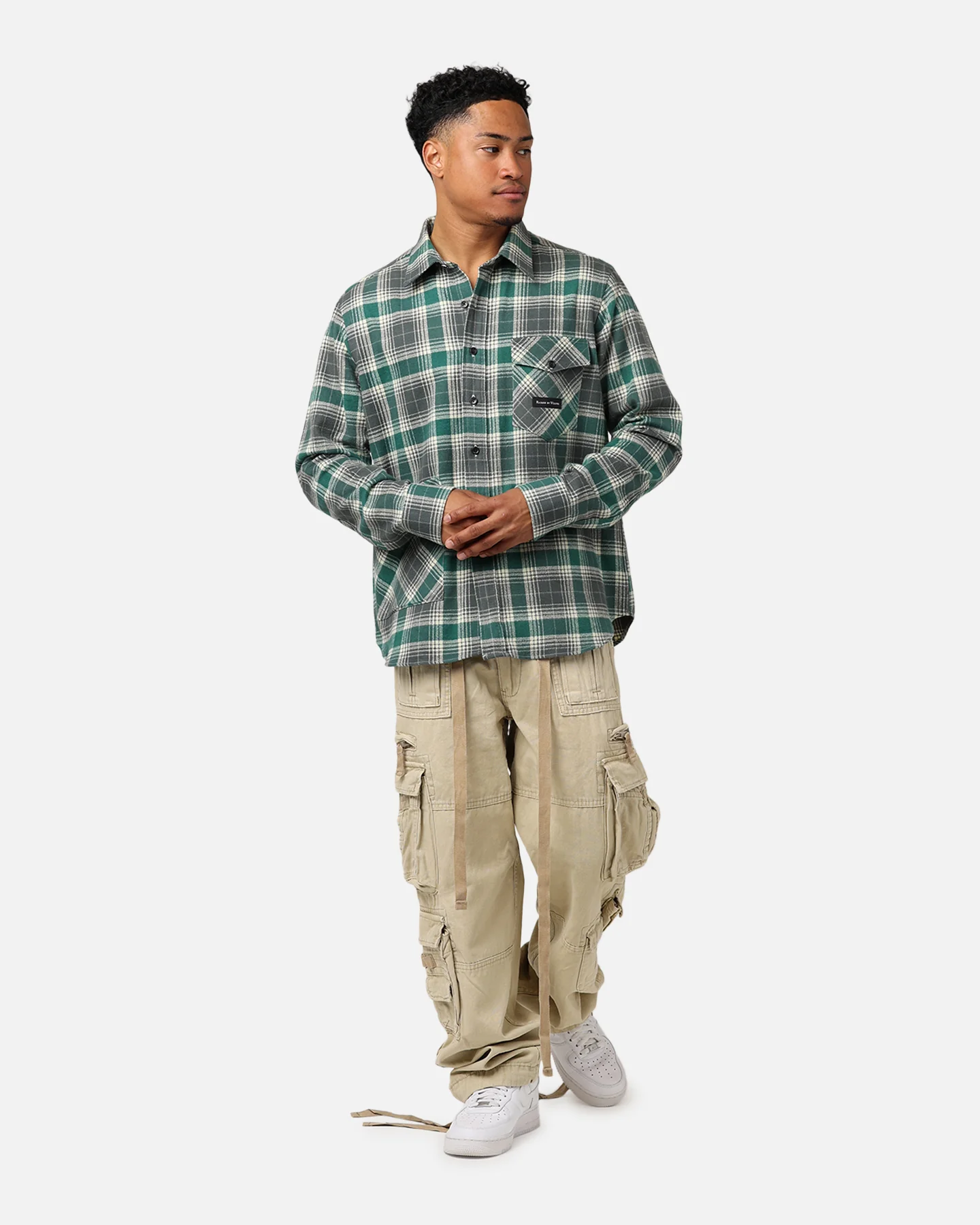 Raised By Wolves Plaid Flannel Shirt Eucalyptus - Image 3
