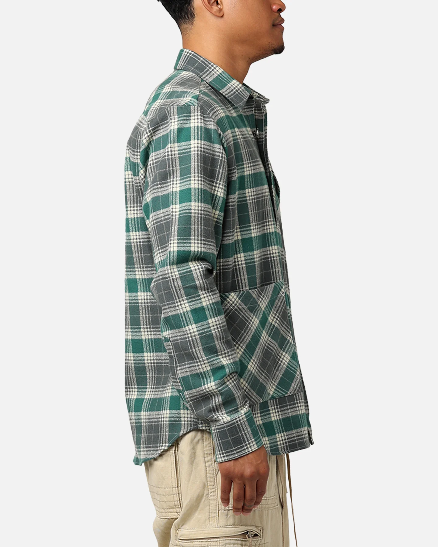 Raised By Wolves Plaid Flannel Shirt Eucalyptus - Image 4