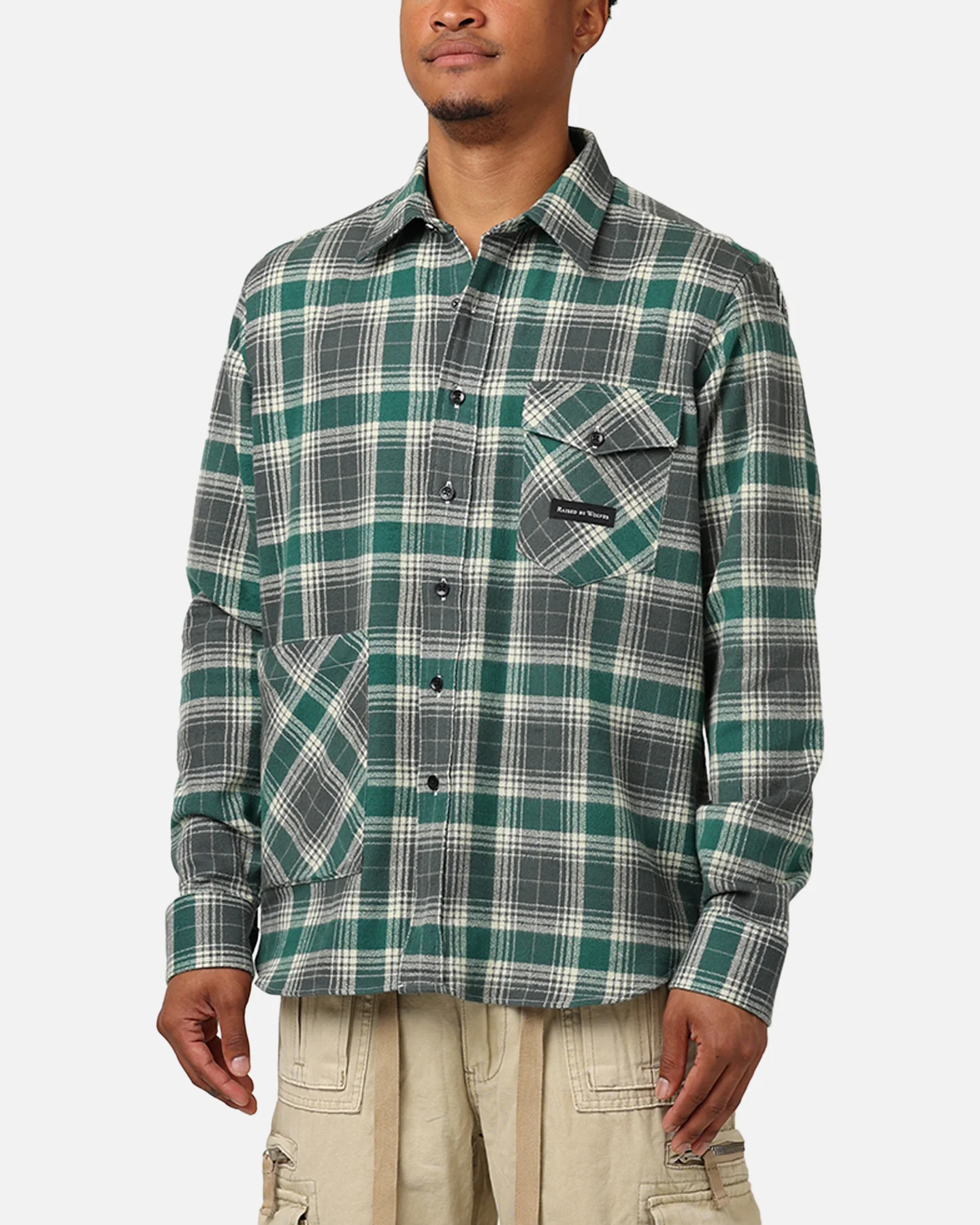 Raised By Wolves Plaid Flannel Shirt Eucalyptus - Image 7