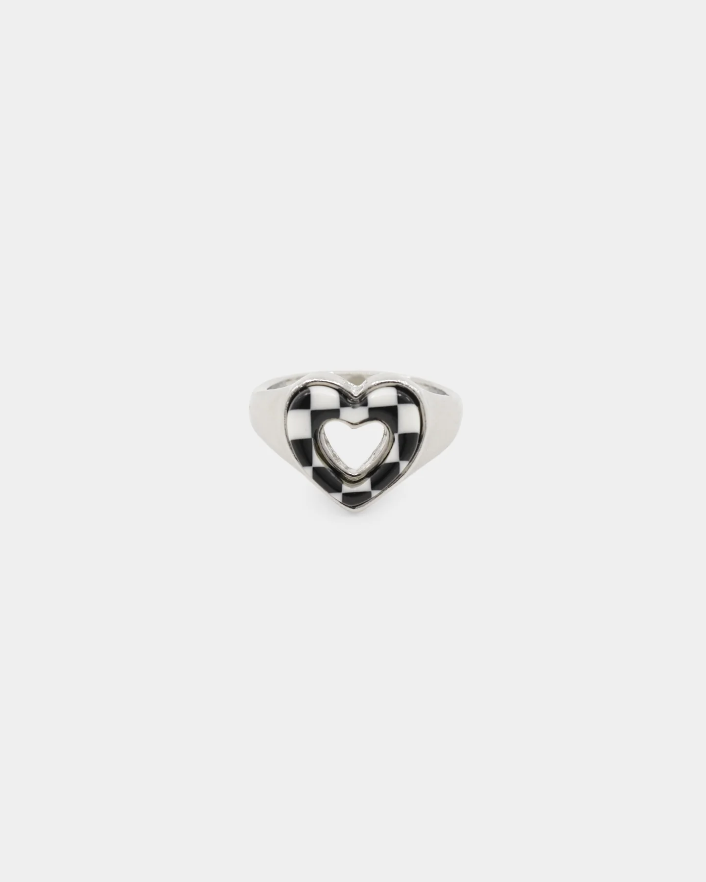 Raising Hell Women's Checkered Heart Ring White/Gold/Black - Image 2