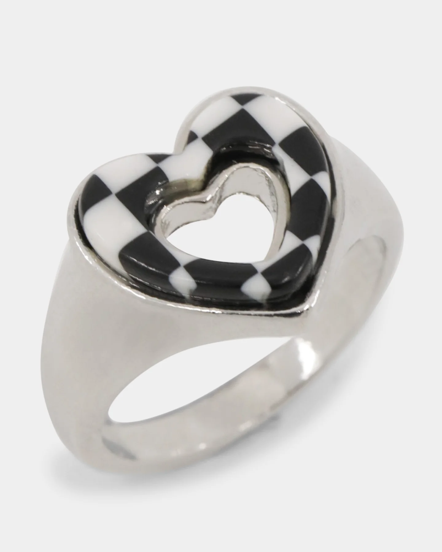 Raising Hell Women's Checkered Heart Ring White/Gold/Black - Image 7