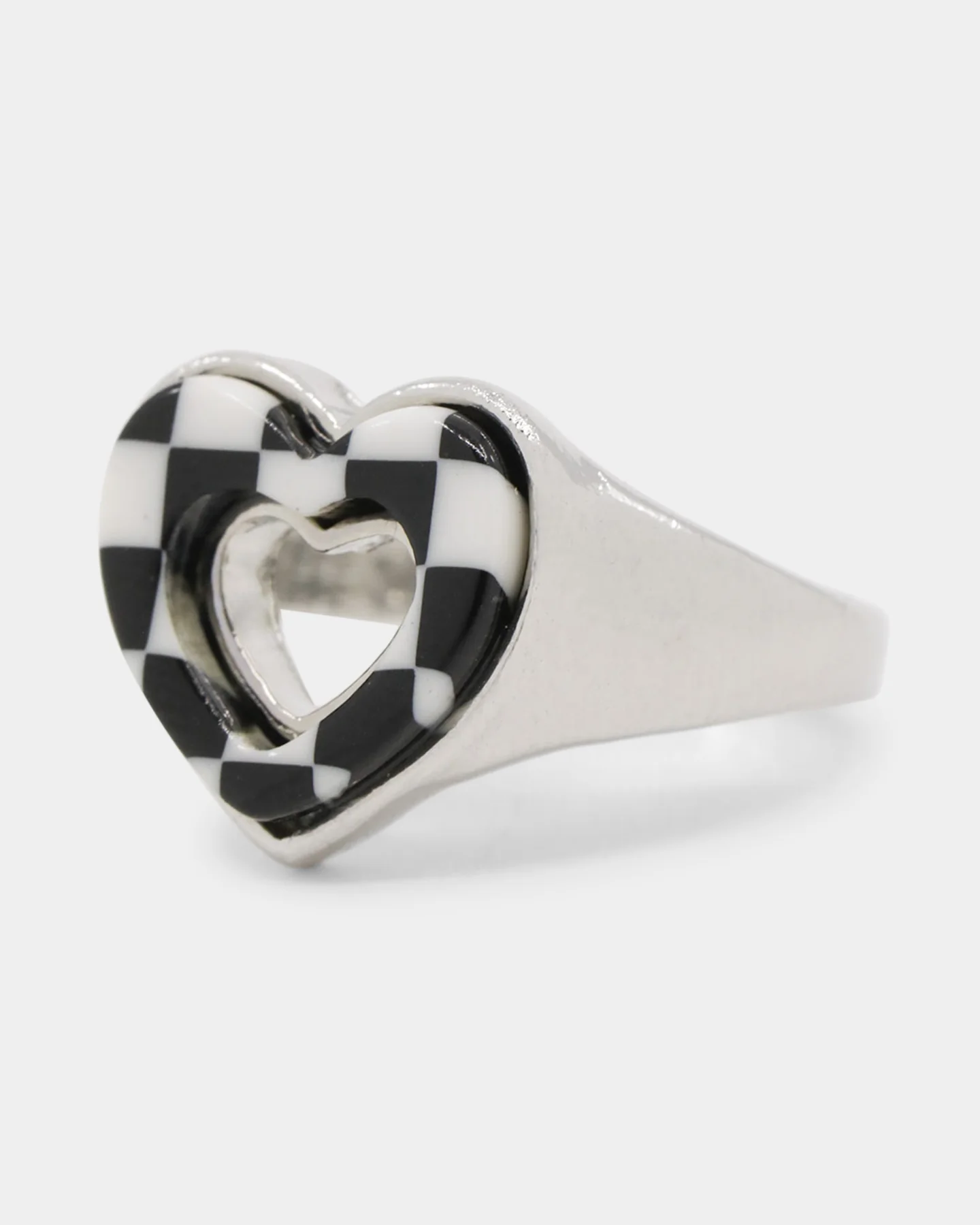 Raising Hell Women's Checkered Heart Ring White/Gold/Black - Image 8