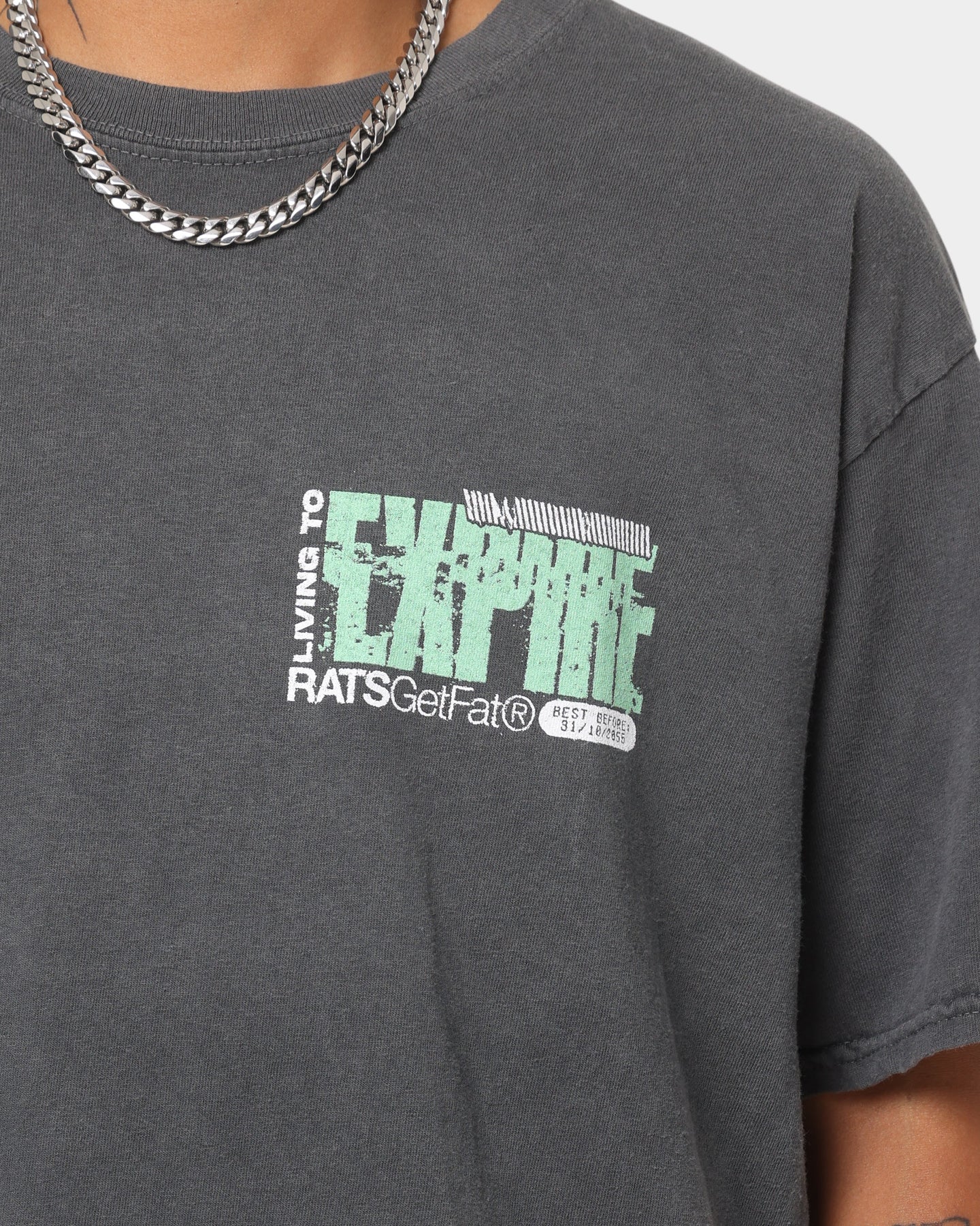 Rats Get Fat Expire Vintage T-Shirt Off Black - Image 3