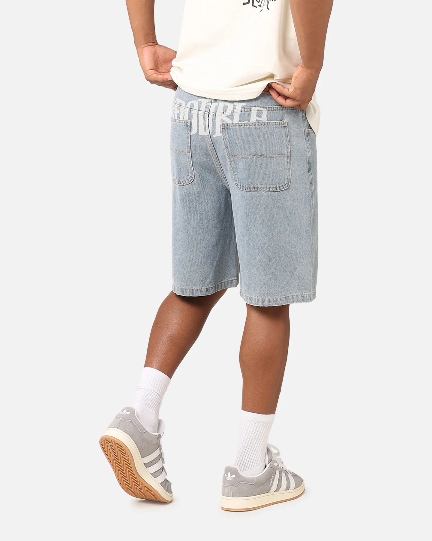 S Double Print Denim Standard Shorts Light Blue
