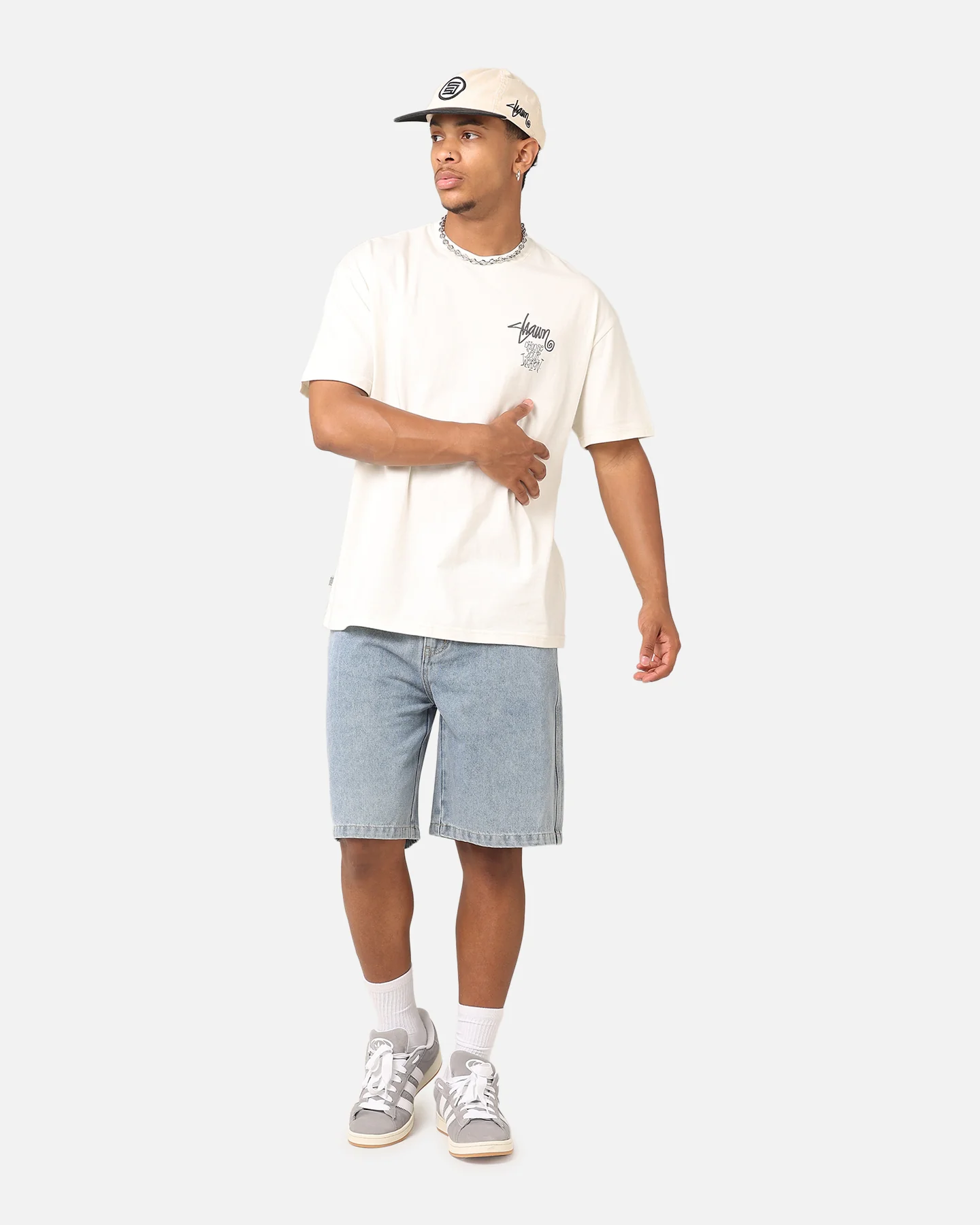 S Double Print Denim Standard Shorts Light Blue - Image 2