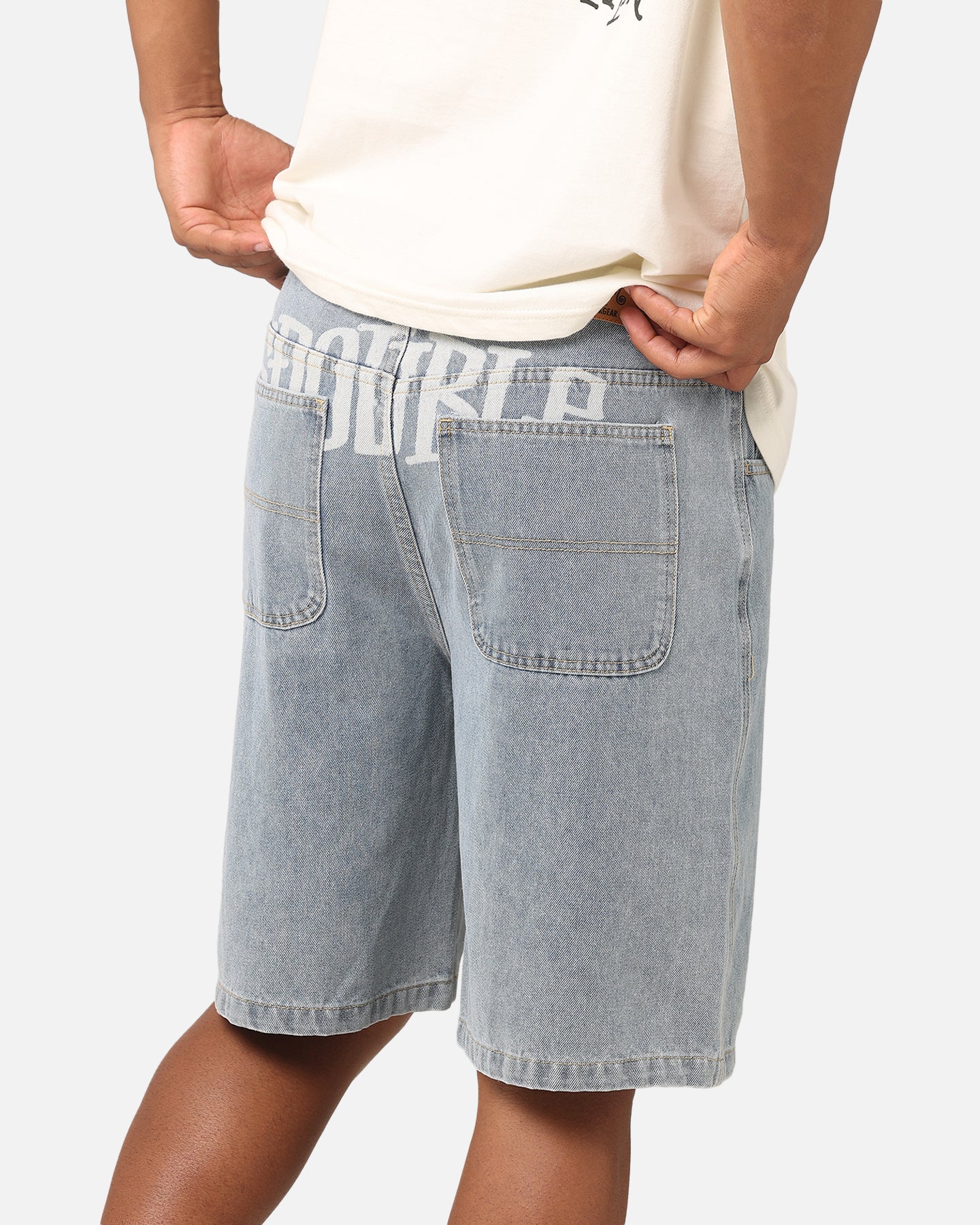 S Double Print Denim Standard Shorts Light Blue - Image 3