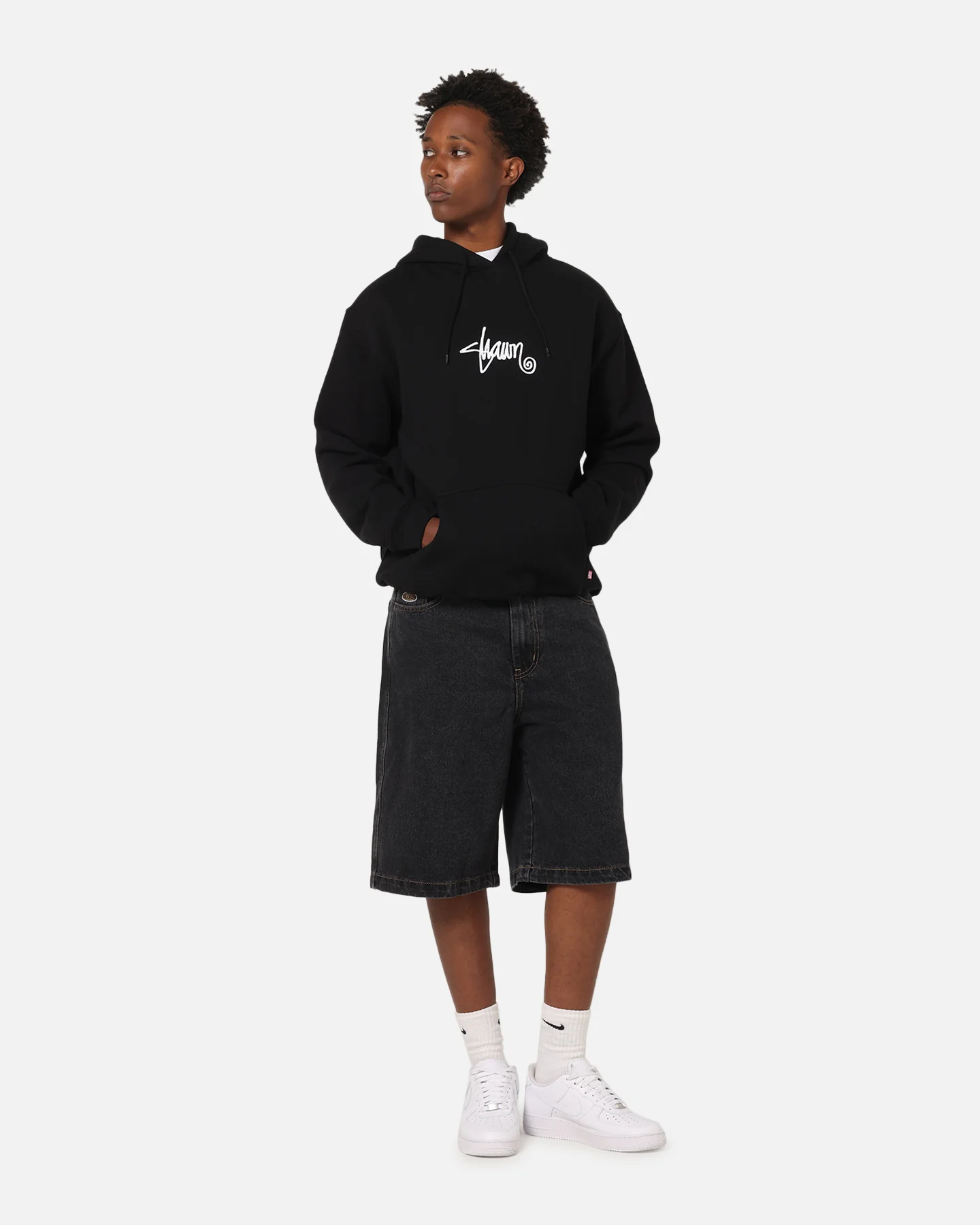 S Double Small Stock Hoodie Black - Image 2