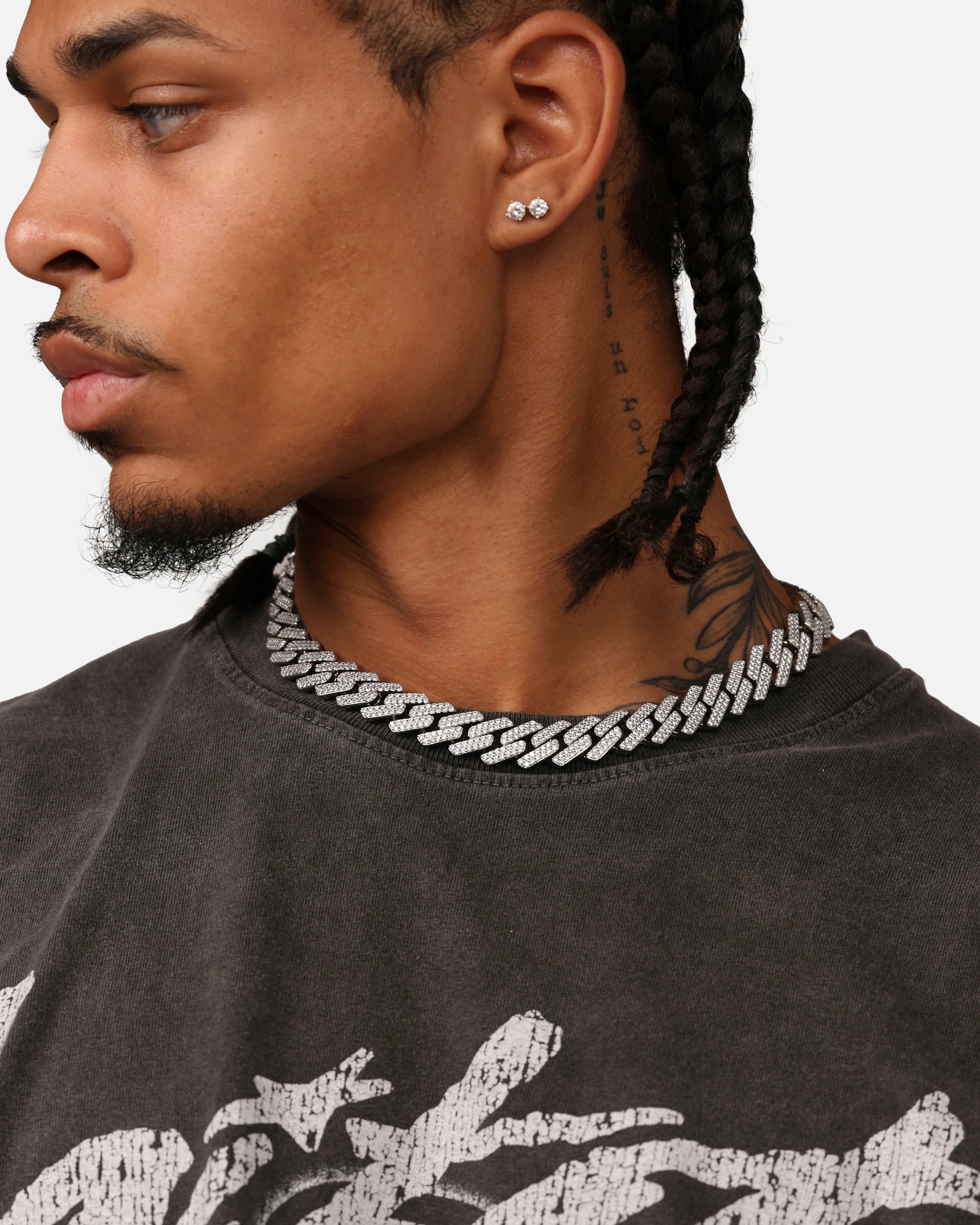 Saint Morta 18" 14mm Iced Interlink Chain Iced White Gold - Image 4