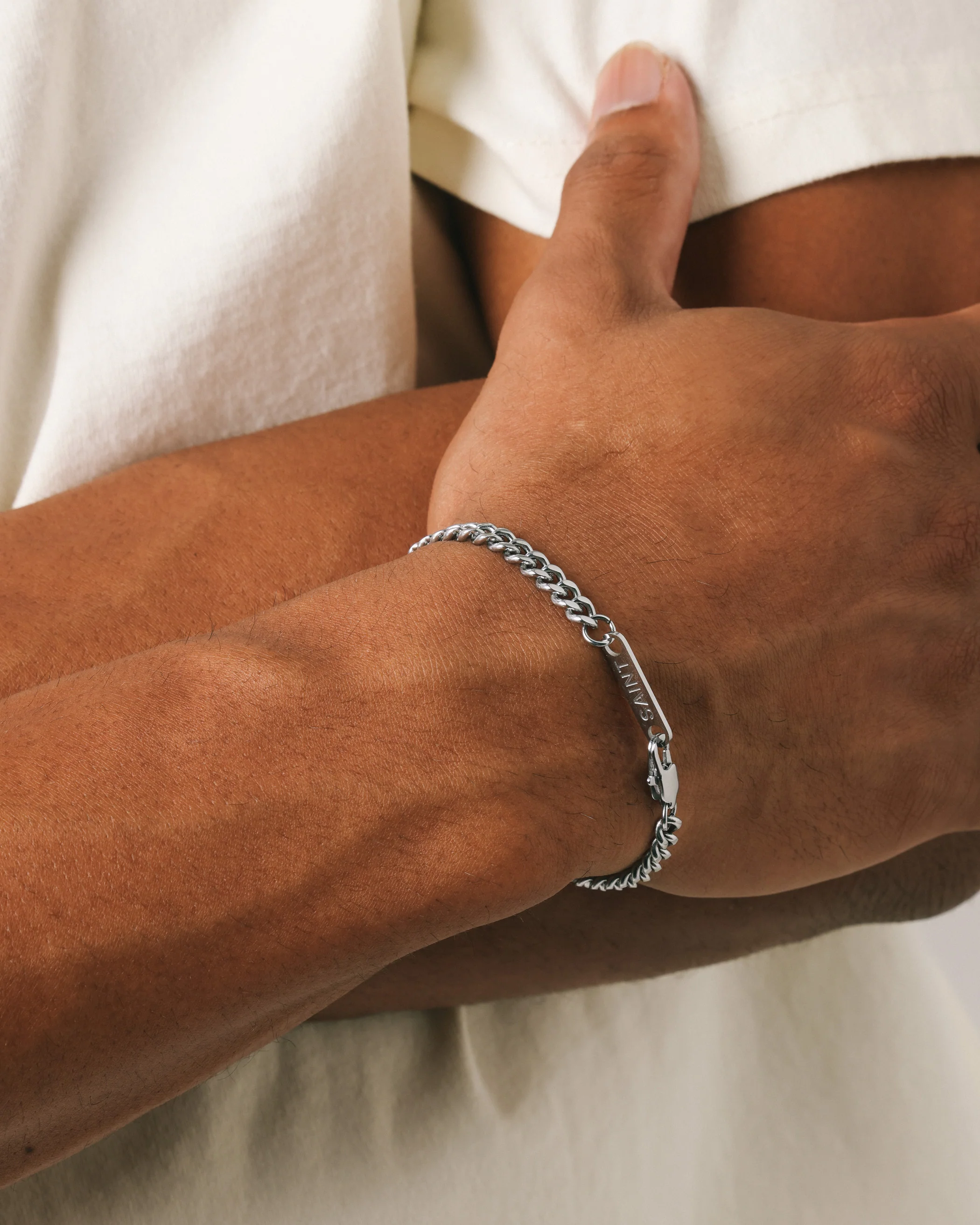Saint Morta 5mm Cuban Bracelet White Gold - Image 2