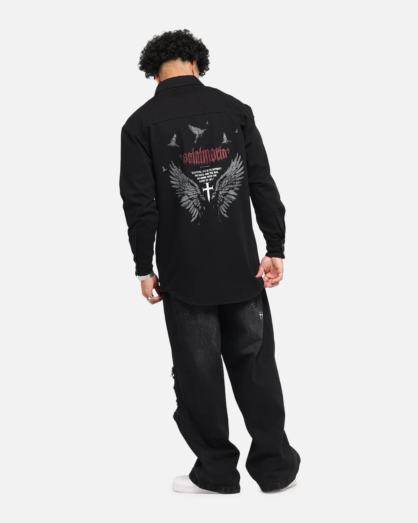Saint Morta Amorafti Long Sleeve Denim Shirt Black Shadow - Image 3