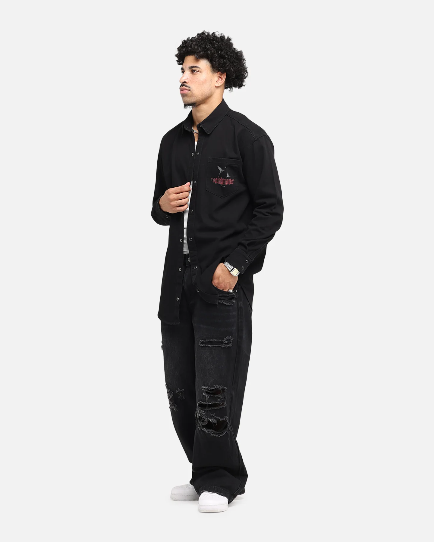 Saint Morta Amorafti Long Sleeve Denim Shirt Black Shadow - Image 4