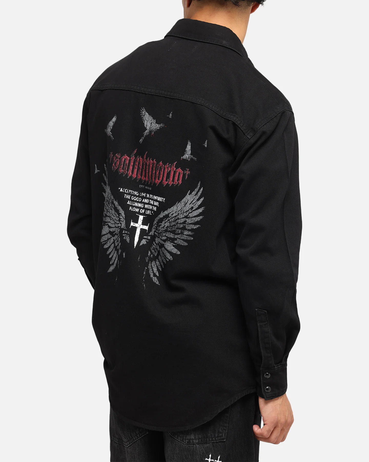 Saint Morta Amorafti Long Sleeve Denim Shirt Black Shadow - Image 8